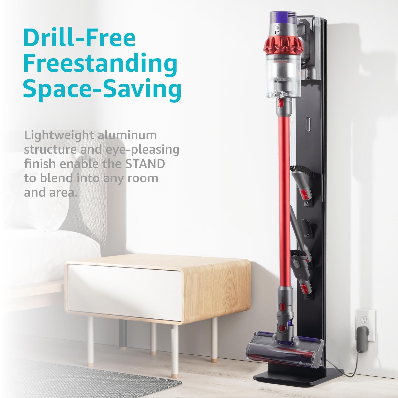Floor-Standing Pegzone Vacuum Cleaner Stand for Dyson Gen5 V15 V12 V11 V10 V8 V7 V6 Cordless Vacuums, Metal Storage Bracket Organizer with 4 Hooks, Black - Review Image 2