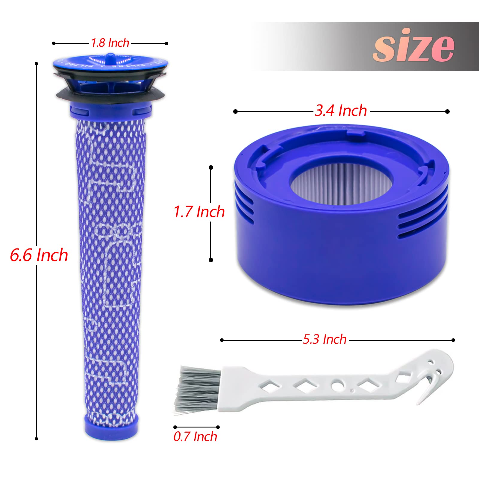 4 Pack Replacement Filter Kit for Dyson V8 V7 Vacuum Cleaners - 2 HEPA Post Filters, 2 Pre Filters - Review Image 3