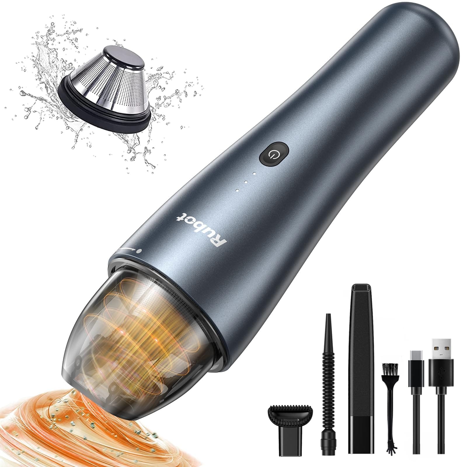 Rubot Mini Car Vacuum, Handheld Cordless Desk Vacuum Cleaner - Powerful Suction, Lightweight, HEPA Filters, Long Battery Life (Misty Blue)
