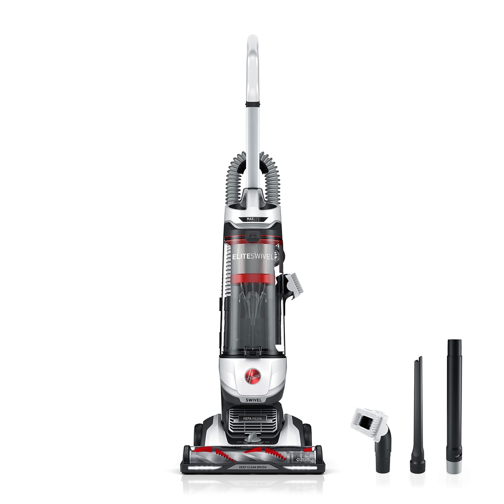Lightweight Hoover Maxlife Elite Swivel Vacuum Cleaner with HEPA Media Filtration, Bagless Upright for Carpet and Hard Floors - Uh75100, White