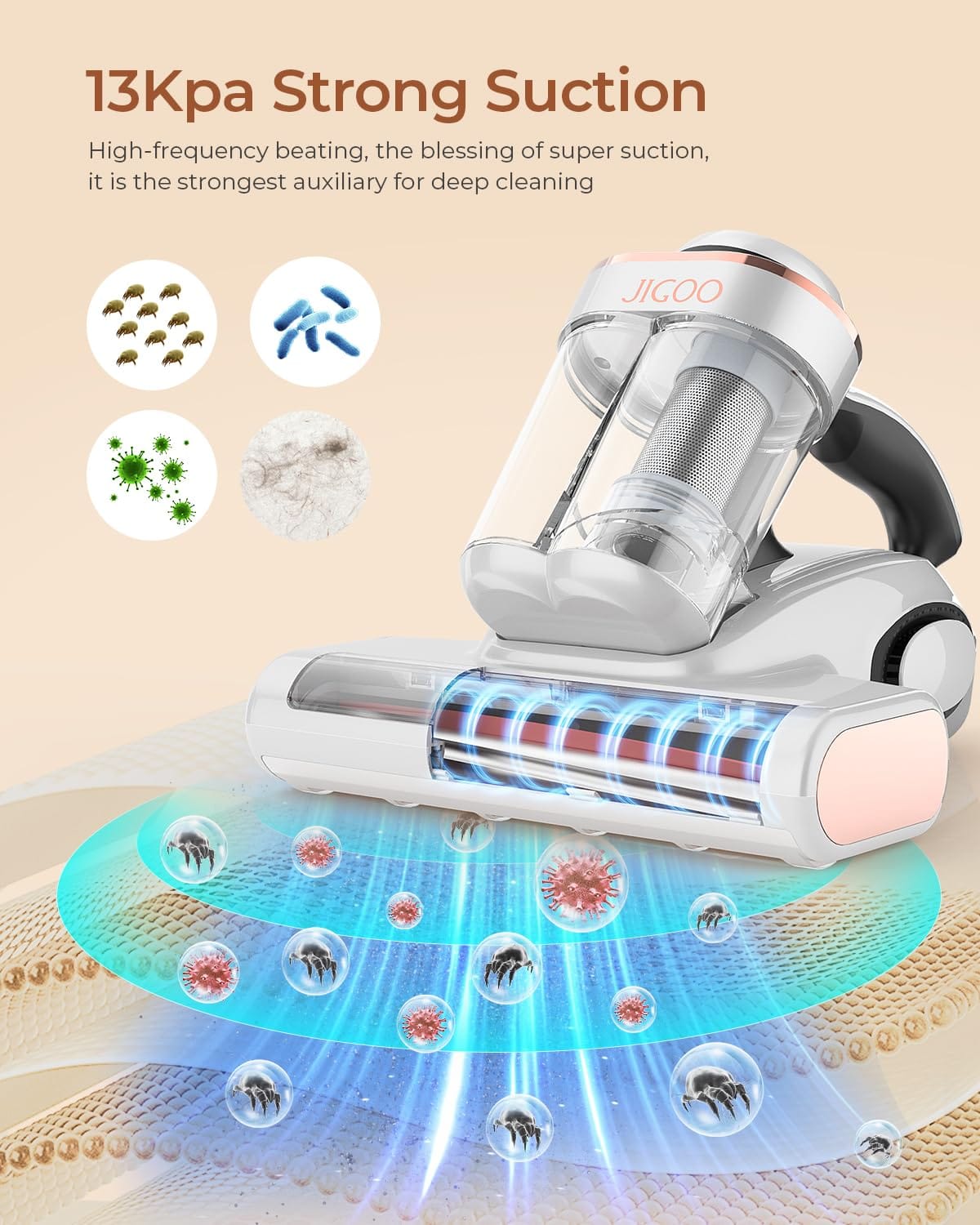 Pet Hair Vacuum: JIGOO J300 Mattress Vacuum Cleaner with Dust Sensor, UV & Ultrasonic, 13Kpa Suction 500W - Review Image 2