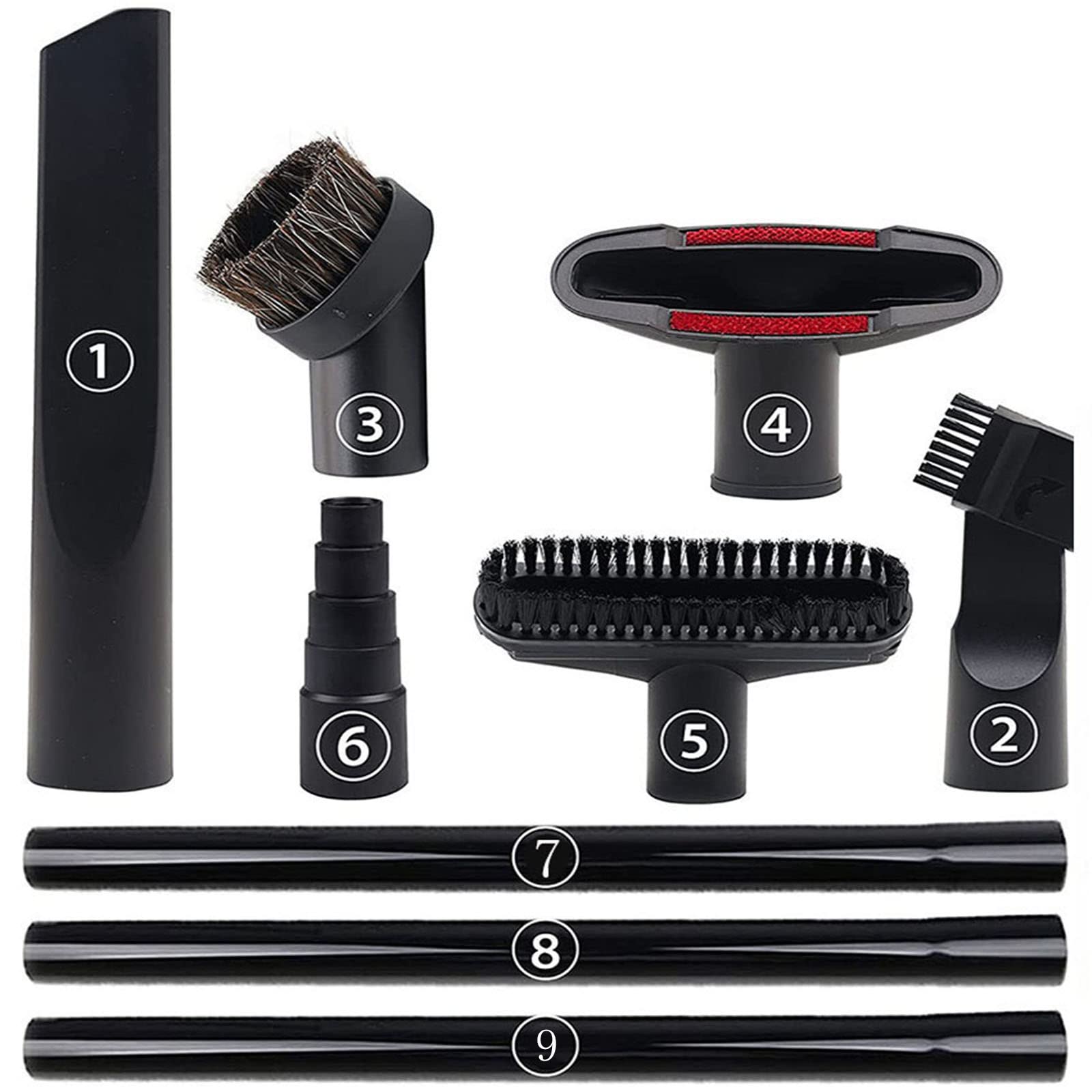 ANBOO Vacuum Attachments Set - 9 Pack Vacuum Accessories Cleaning Kit for Hardwood Floors, Extension Wands, Standard Hose Adapter - 1 1/4 Inch