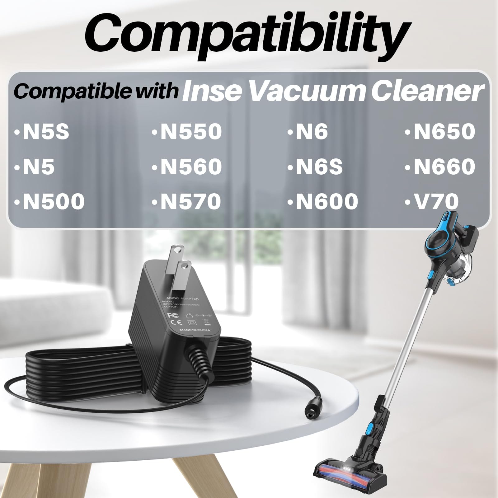 26.5V DC Charger for Inse Cordless Vacuum Cleaner | Replacement AC Adapter for Inse N5S N5 N500 N550 N560 N570 N6 N6S N600 N650 N660 V70 | Deik VC-1518-US Power Supply for Wowgo S108 - Review Image 2