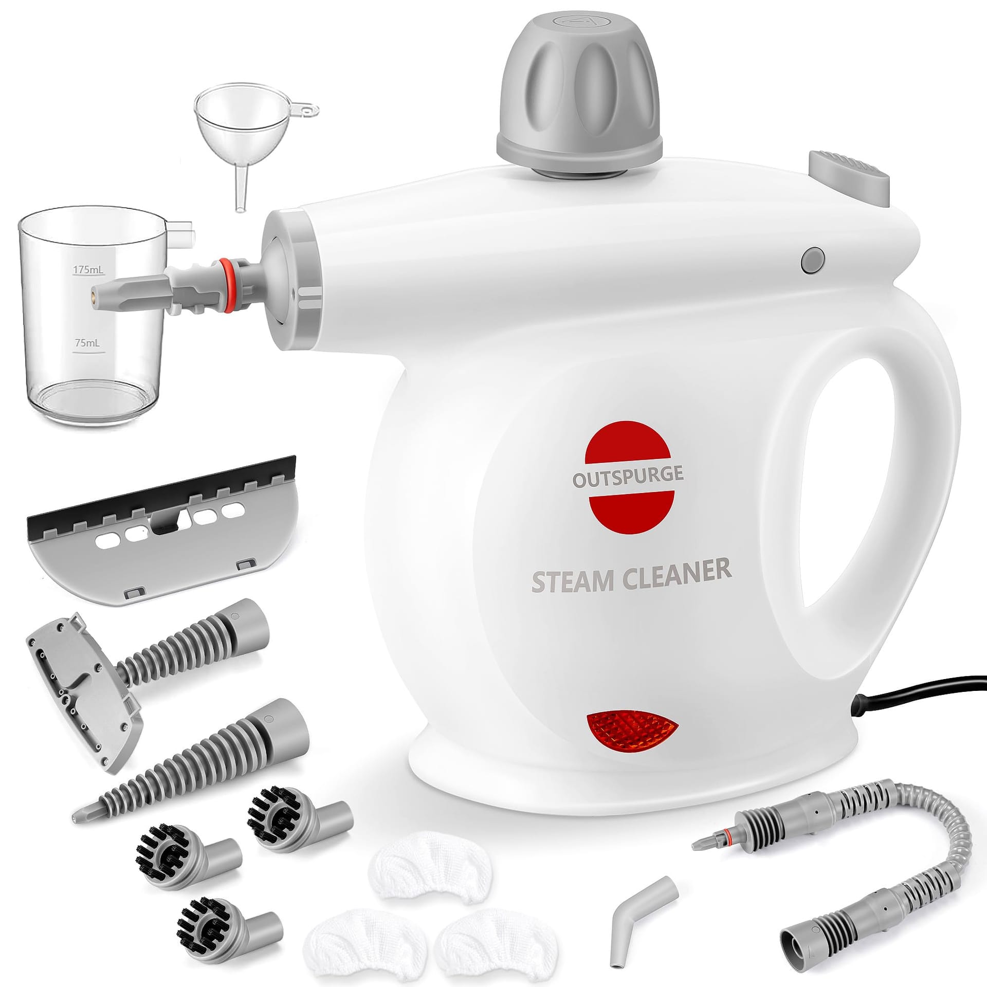 Multi-Surface Handheld Steam Cleaner with 13 Accessories and Safety Lock - Pressurized Steam Shot for Floor, Upholstery, Grout, Windows, Couch and Car, White