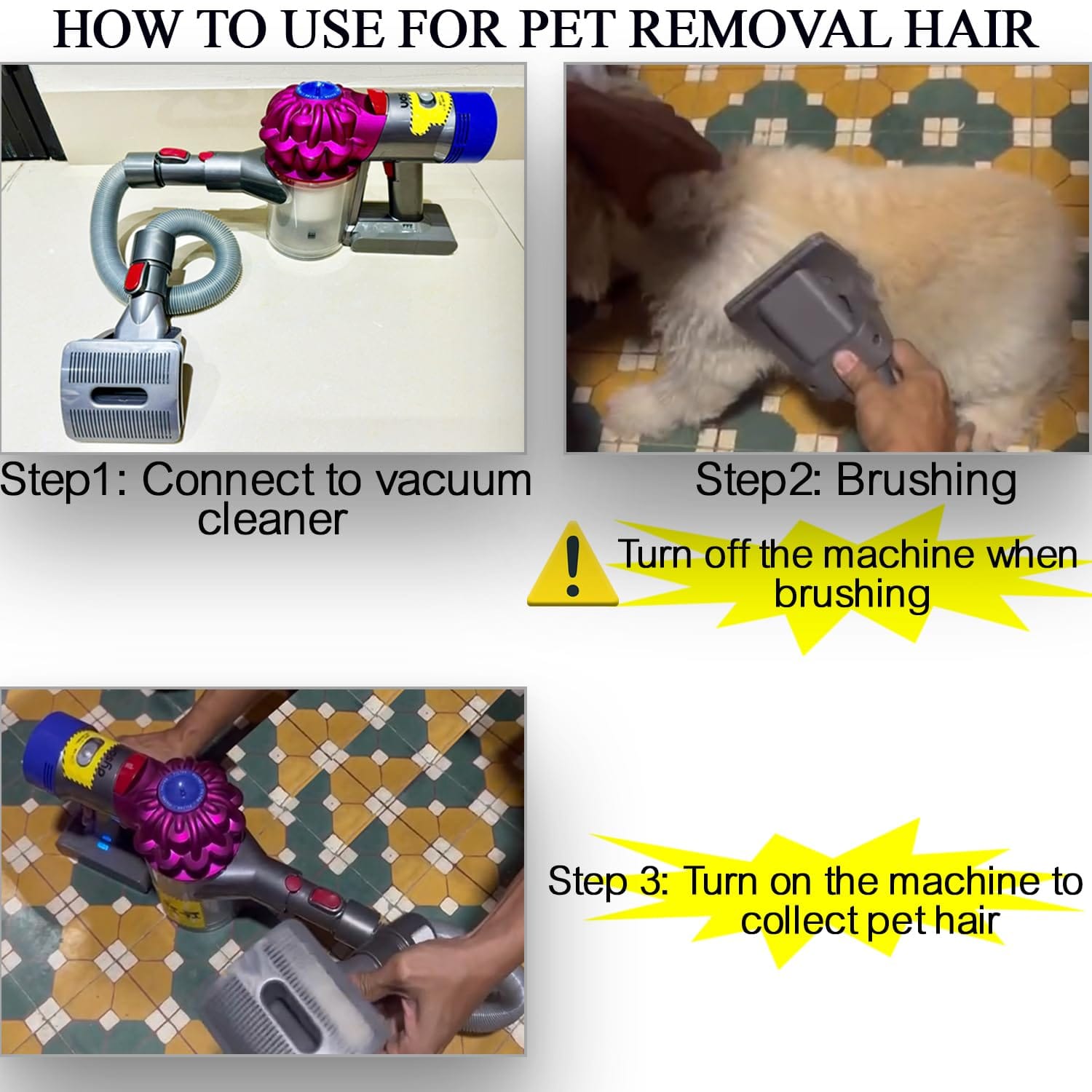 Pet Hair Vacuum Grooming Brush & Extension Hose Compatible With Dyson V11 V10 V8 V7 - Quick Release Converter Attachment - Review Image 4