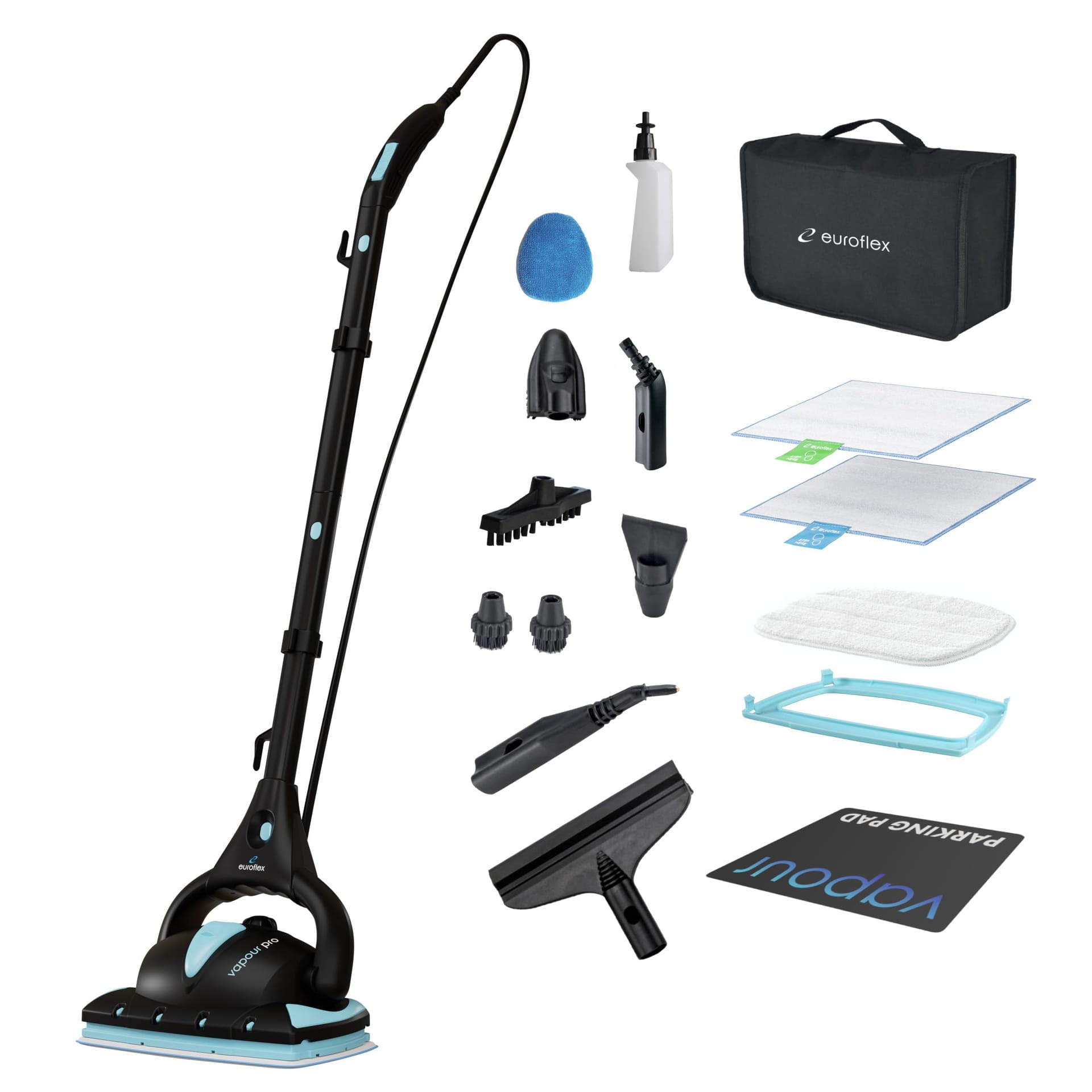 Euroflex Vapour Pro Steam Mop & 18Pc Portable Multi-Purpose Steam Cleaner for Hardwood, Carpets, Kitchens, Bath, Cars; Kills 99.99% Germs; 5-Yr Warranty
