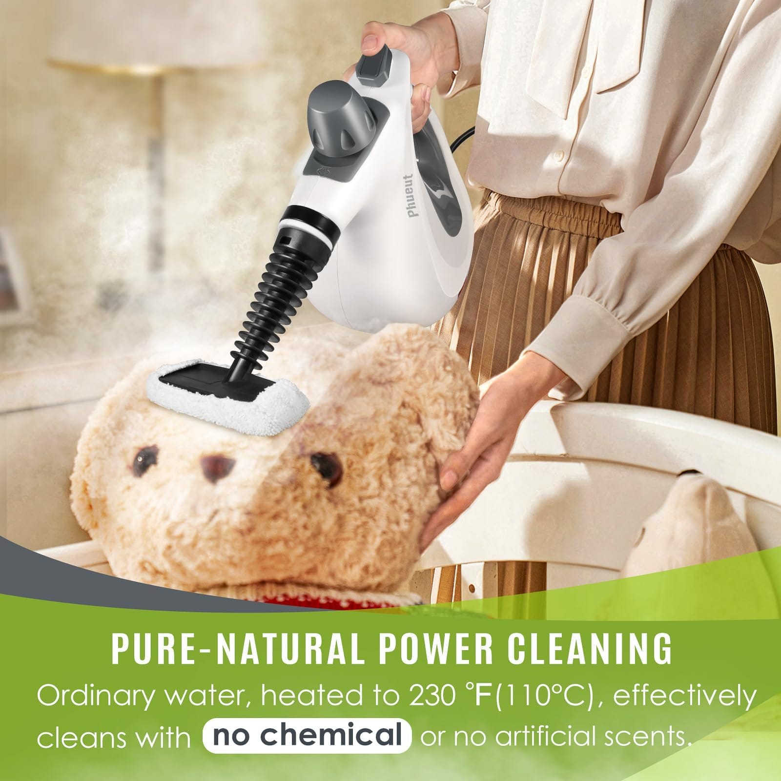 Powerful Multi-Surface Natural Steam Cleaner with 12 Pcs Accessories - Home and Car Steamer - Review Image 3