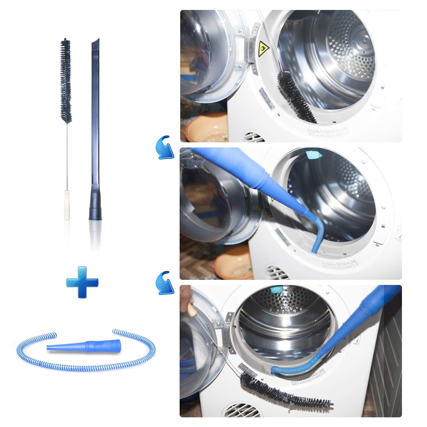 Deluxe Dryer Vent Cleaner Kit with Refrigerator Condenser Coil Brush - Vacuum Attachment for Small Crevice Cleaning - Review Image 3