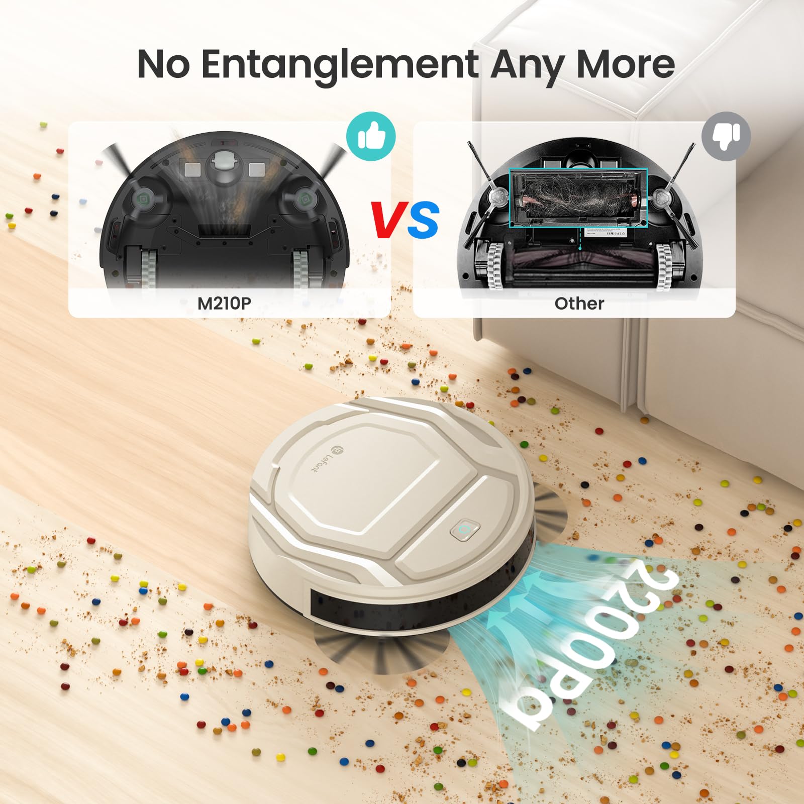 Lefant Robot Vacuum M210 Pro - Powerful 2200Pa Suction, Self-Charging, Ideal for Pet Hair, Hardwood Floors - Review Image 4