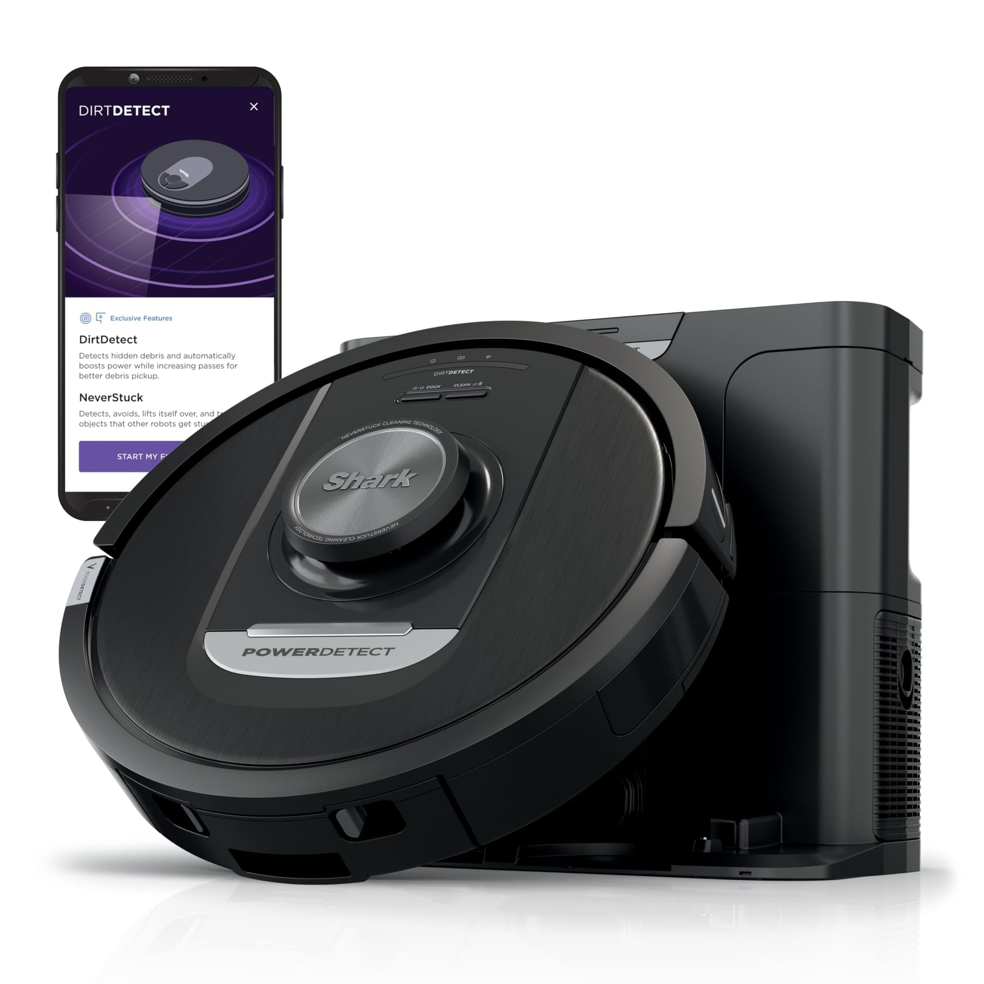Shark PowerDetect Self-Empty Robot Vacuum with NeverStuck Technology, Auto Deep-Clean Carpets & Hardfloors, HEPA Filtration, Pet Hair Remover, WiFi-Enabled - Black