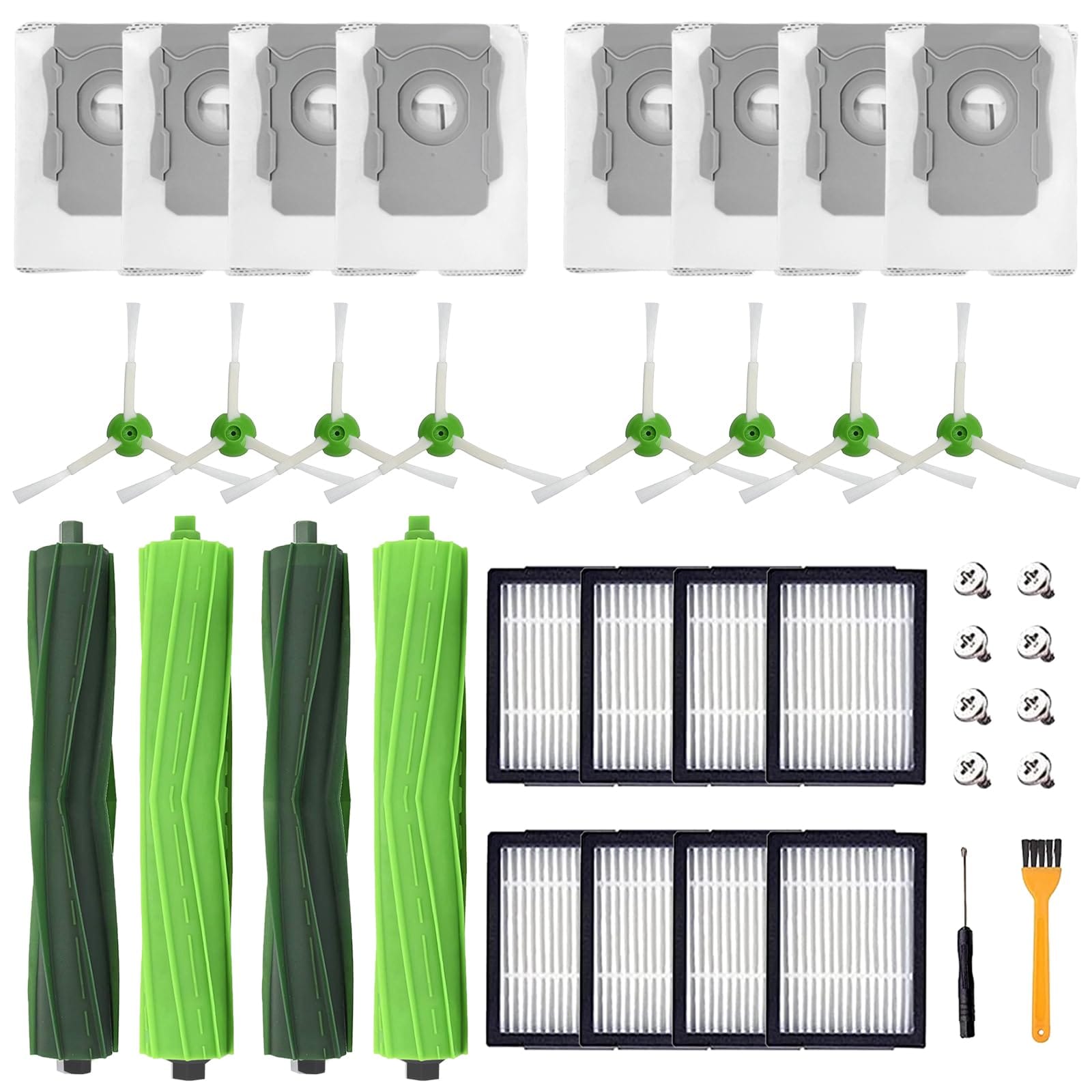 Roomba Vacuum Cleaner Replacement Parts Kit for I1+ I7/I7+ I3+ I4+ I6+ I8+ J7+/Plus E5 E6 E7, Includes Roller Brushes, Filters, Side Brushes, and Dust Bags (2 Sets)