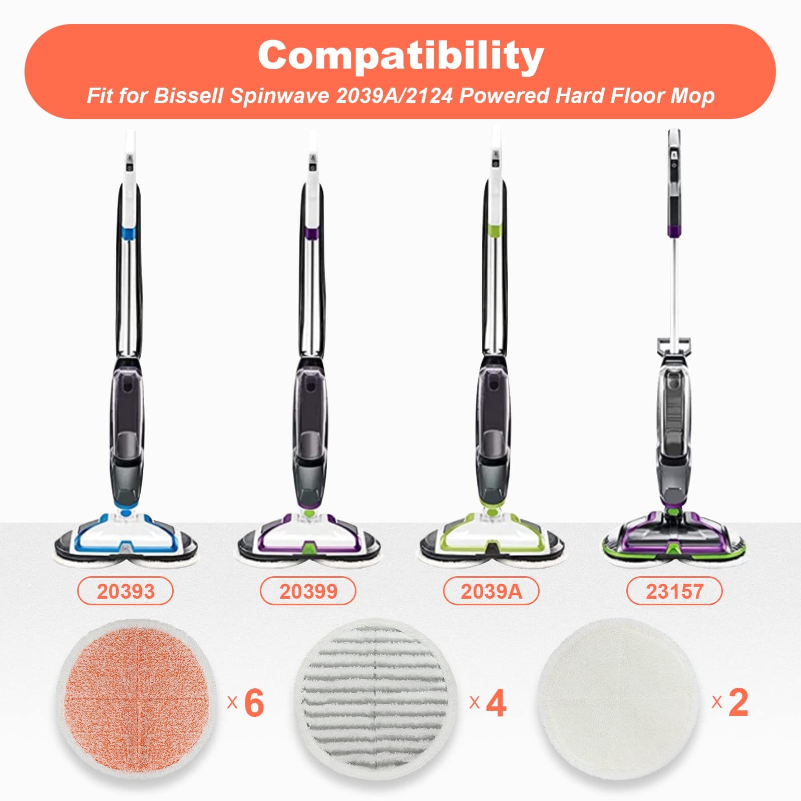Premium Replacement Spinwave Mop Pads for Bissell Spinwave 20399 23157 23159 2039A 2124A - 12 Pack Heavy Scrub Pad Refills #1611297 & 1611298 - Review Image 4