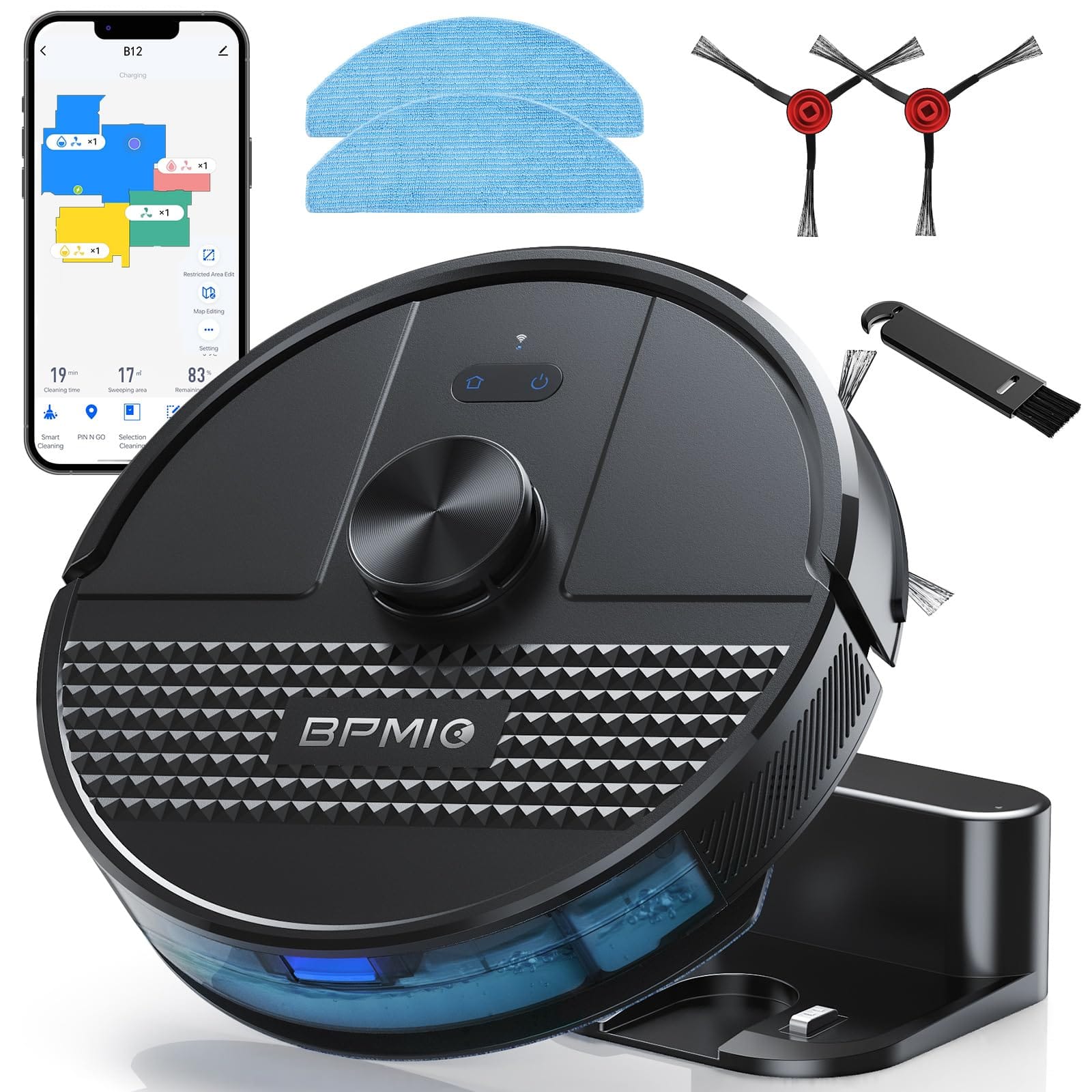 BPMIO Robot Vacuum and Mop Combo 4500Pa Max Suction with LiDAR Navigation Smart Mapping | 145 Min Runtime | Alexa/Wifi/App | Pet Hair | Carpet | Hard Floor