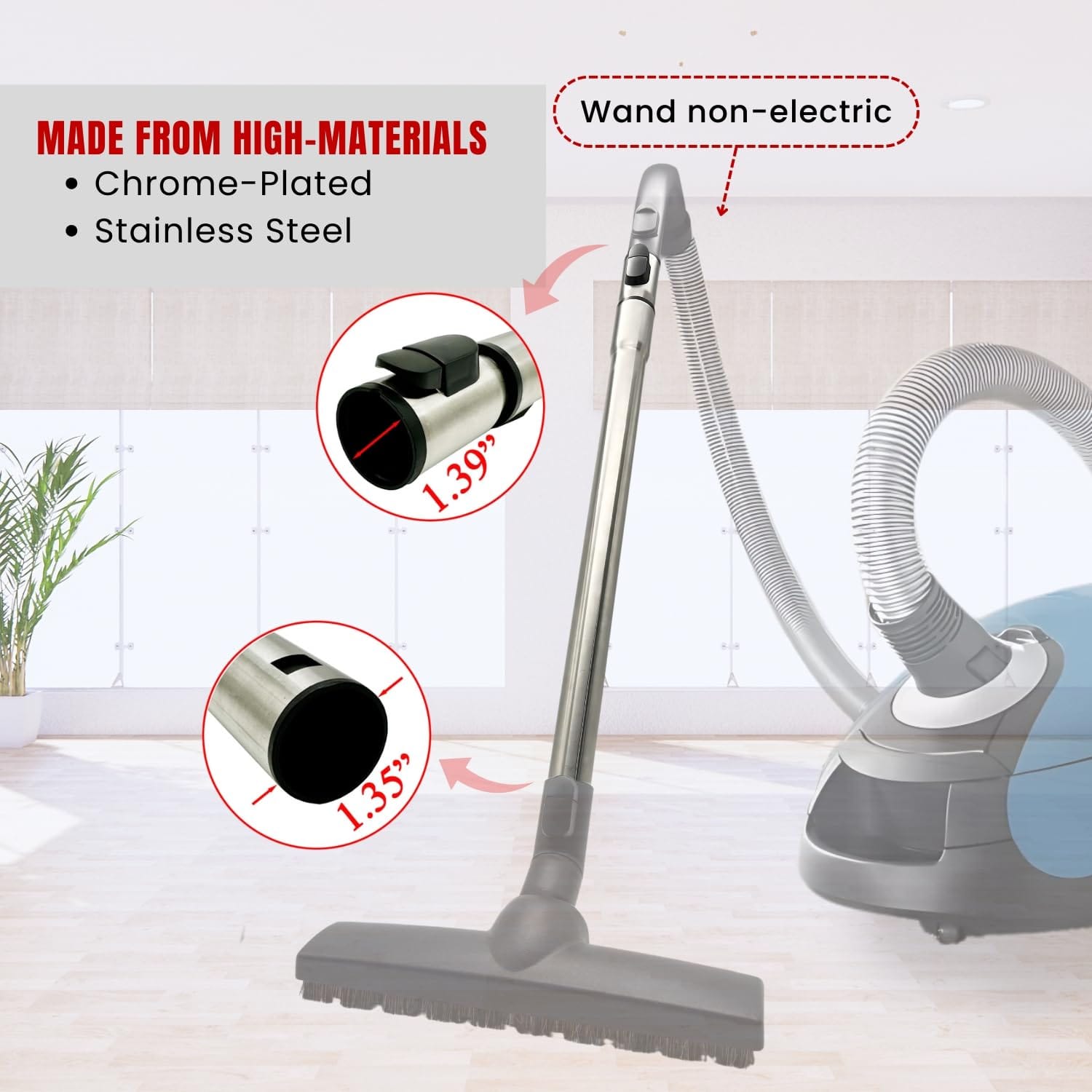 Stainless Steel Vacuum Extension Wand for Miele C1 C2 C3 and 1 3/8 Inch Accessories - 35mm Replacement Tube, Extends Up to 41.7" - Review Image 2