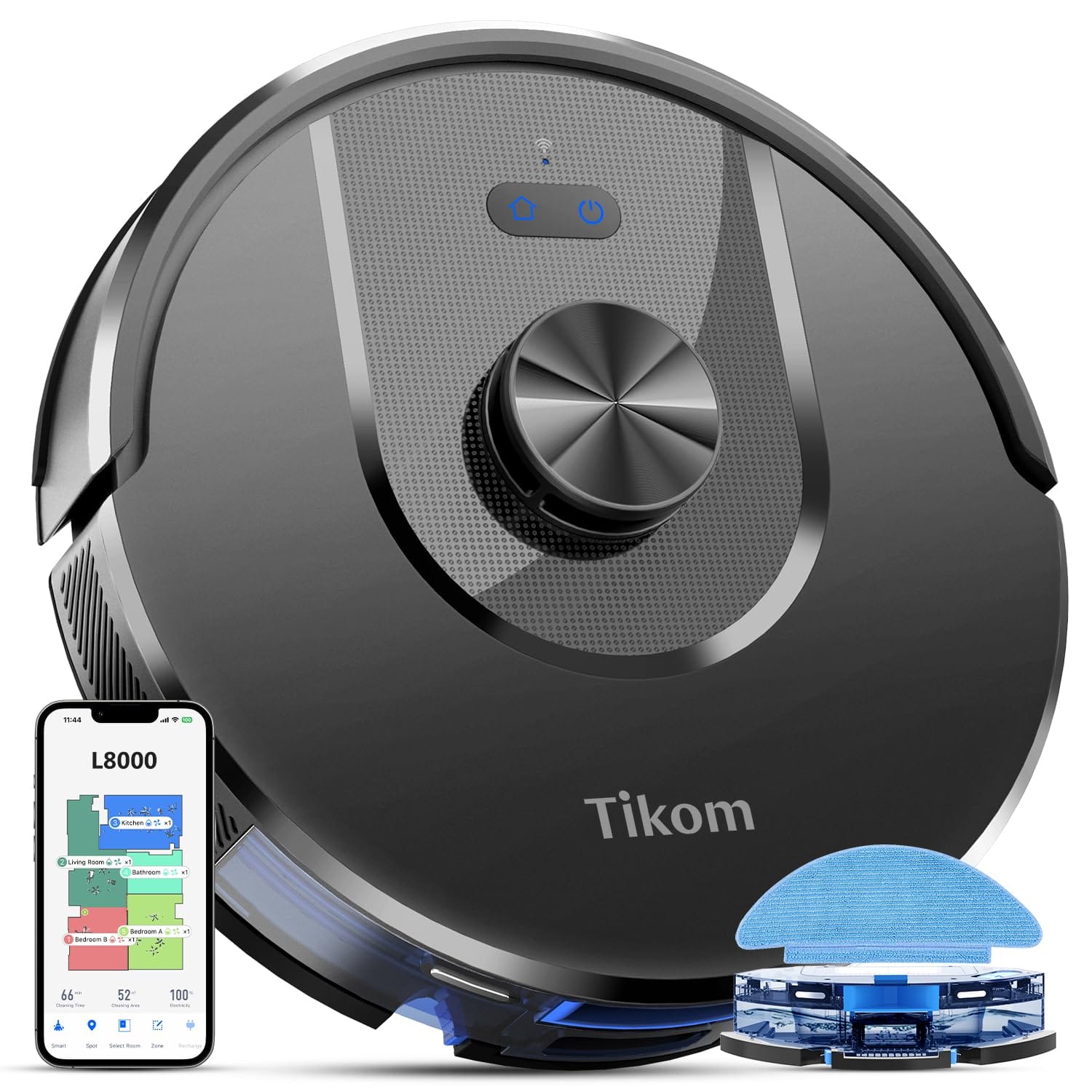 Tikom L8000 Robot Vacuum and Mop with Laser Lidar Navigation, 3000Pa Suction, Self-Charging - Ideal for Pet Hair, Carpet, Hard Floor