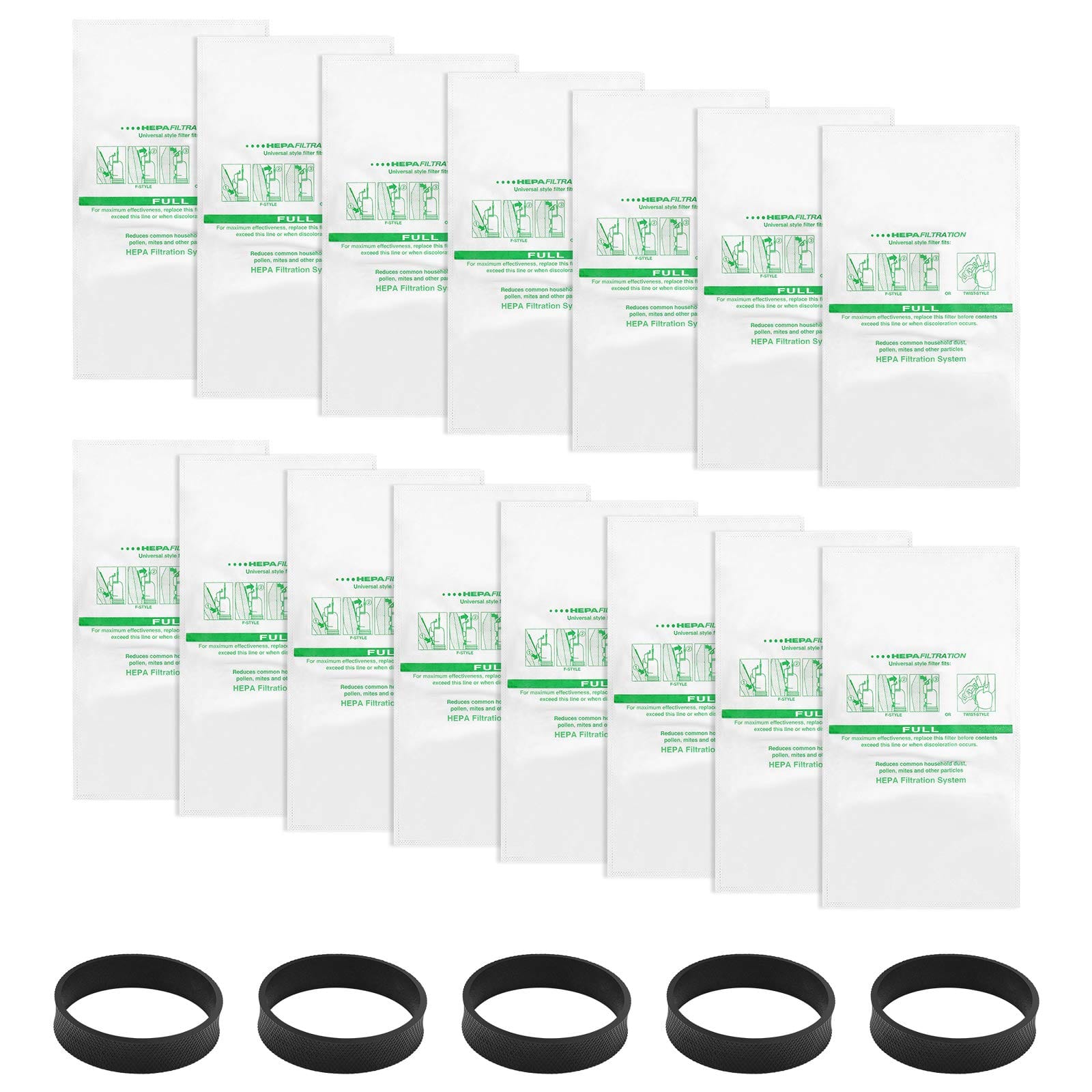 15 Pack 204814 Micron Magic HEPA Filter Bags Plus 5 Belts for Kirby Vacuum - Universal White Cloth Bags Fit Sentria Models