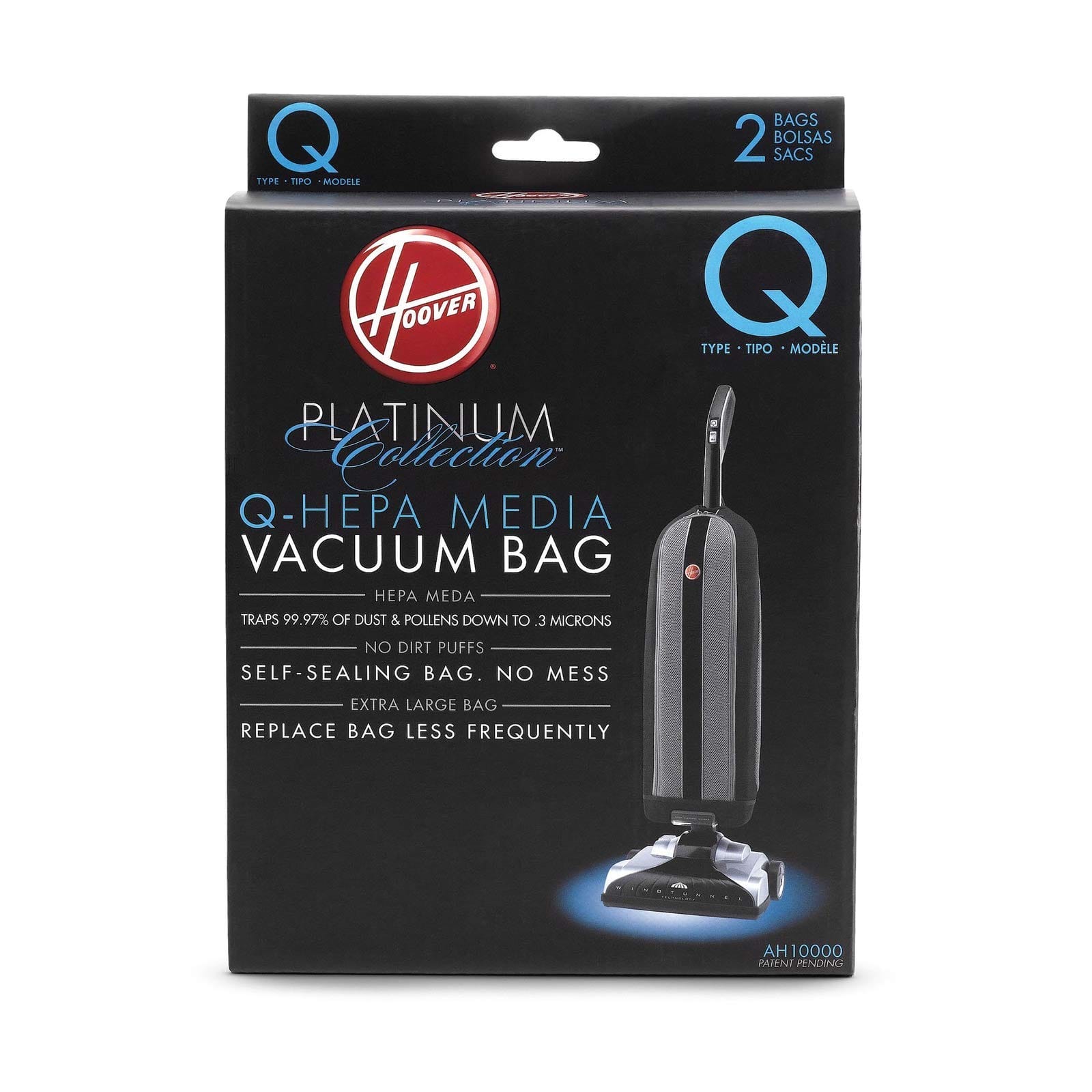 Hoover Platinum Type-Q HEPA Filter Vacuum Cleaner Bags, Part 902419001, Upright Uh30010Com Compatible, 2 Pack, AH10000
