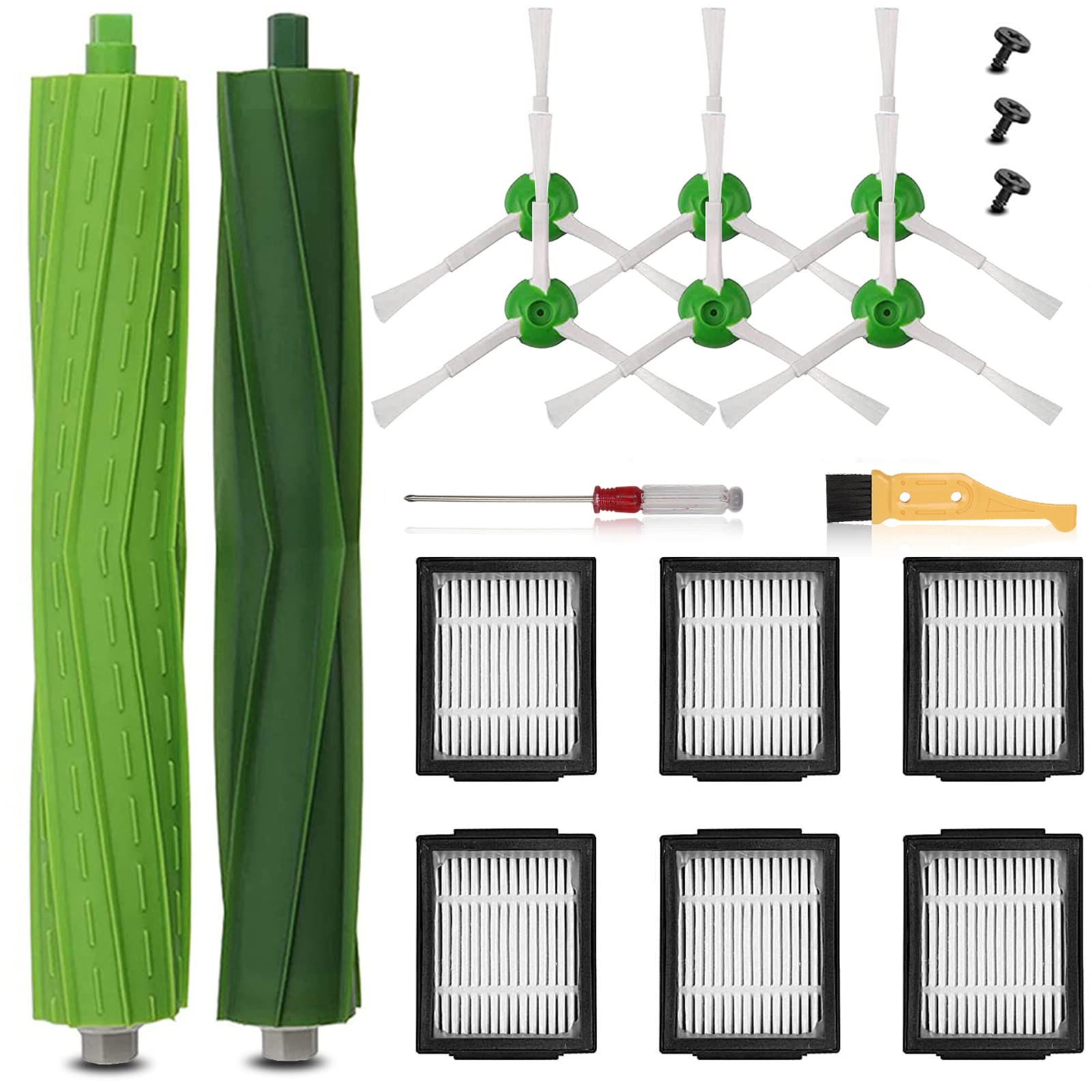 Replacement Parts Kit for Irobot Roomba E5 E6 E7 I7 I7+ I2 I3 I4 I6 I8 J6+ J7, 1 Set Multi-Surface Brushes, 6 Hepa Filters, 6 Side Brushes