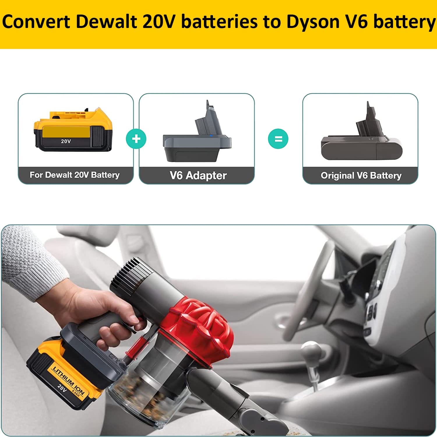 Converter Adapter for Dewalt 20V Lithium Battery to Replace Dyson V6 Vacuum Cleaner Battery - Compatible with V6 Animal/Motorhead/HEPA Vacuums - Review Image 3