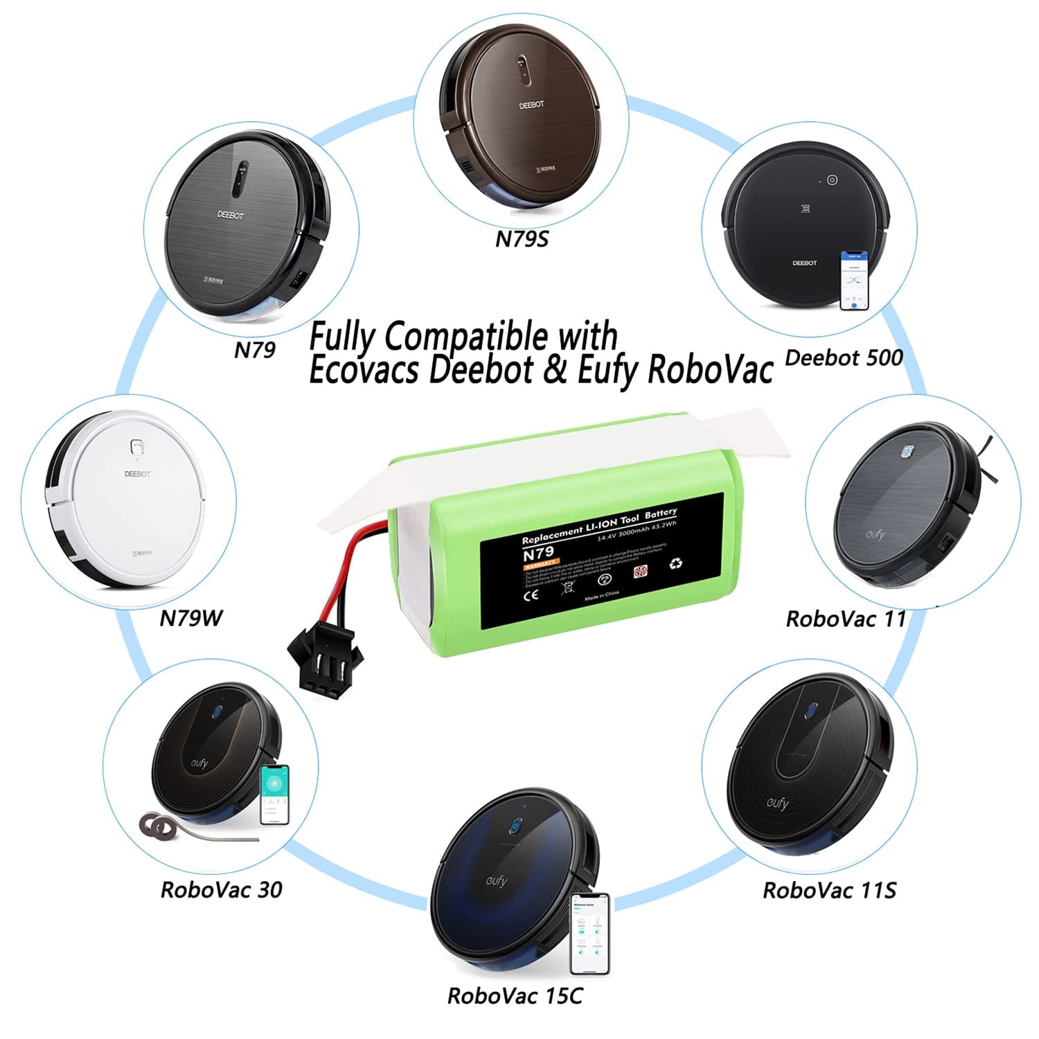 Upgraded 3000mAh 14.4V Li-Ion Battery for Ecovacs Deebot N79 N79S N79W, Deebot 500 DN622 DN622.11 & Eufy Robovac 11 11C 11S 11S Max 12 15C 15C Max 15T 25C 25C Max 30 30C 35C G10 R500 R450 Robot Vacuum - Compatible with Hardwood Floors - Review Image 2