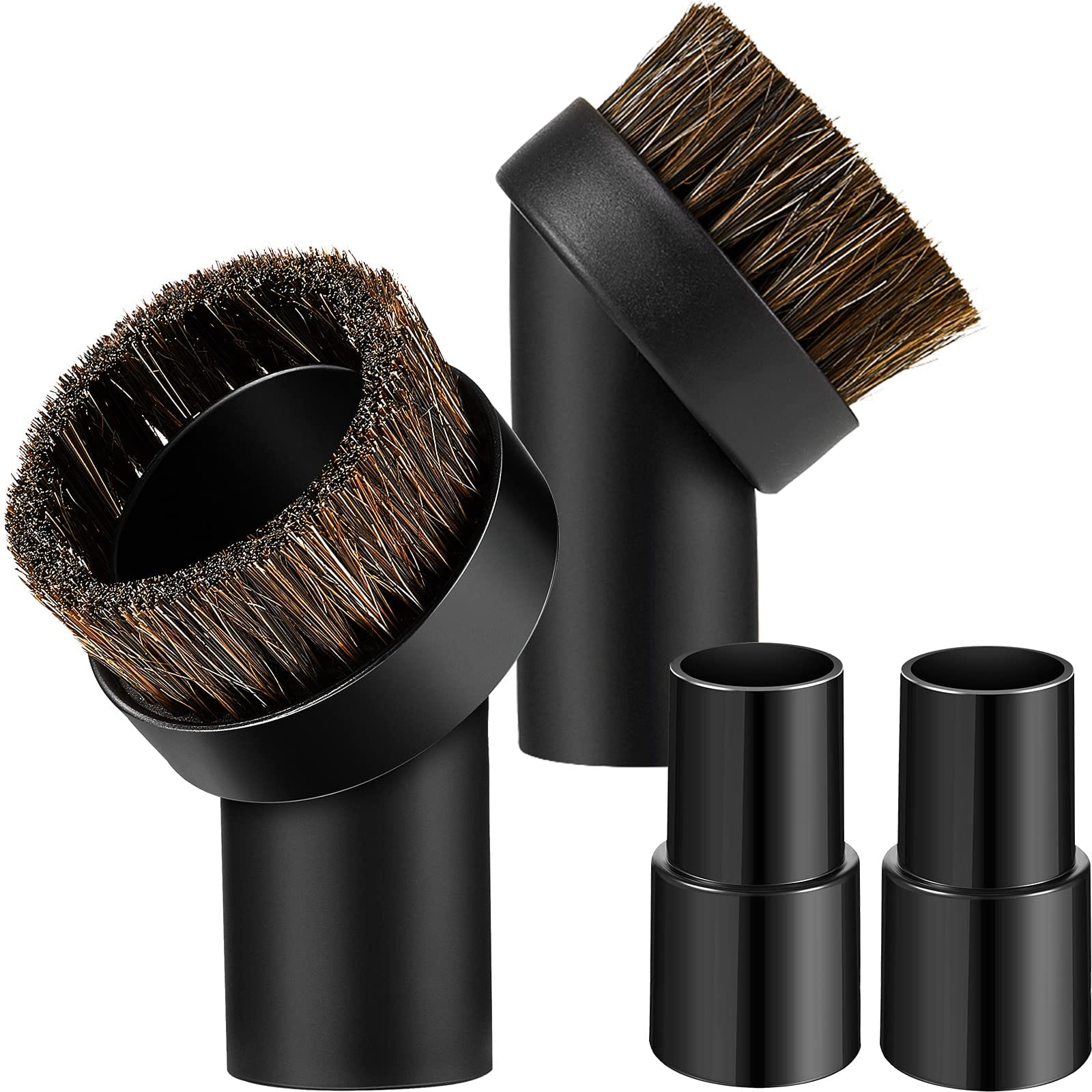 Pet Hair Vacuum Brush Set with Hose Adapter - Horse Hair Round Dust Brush Attachment for Powerful Suction