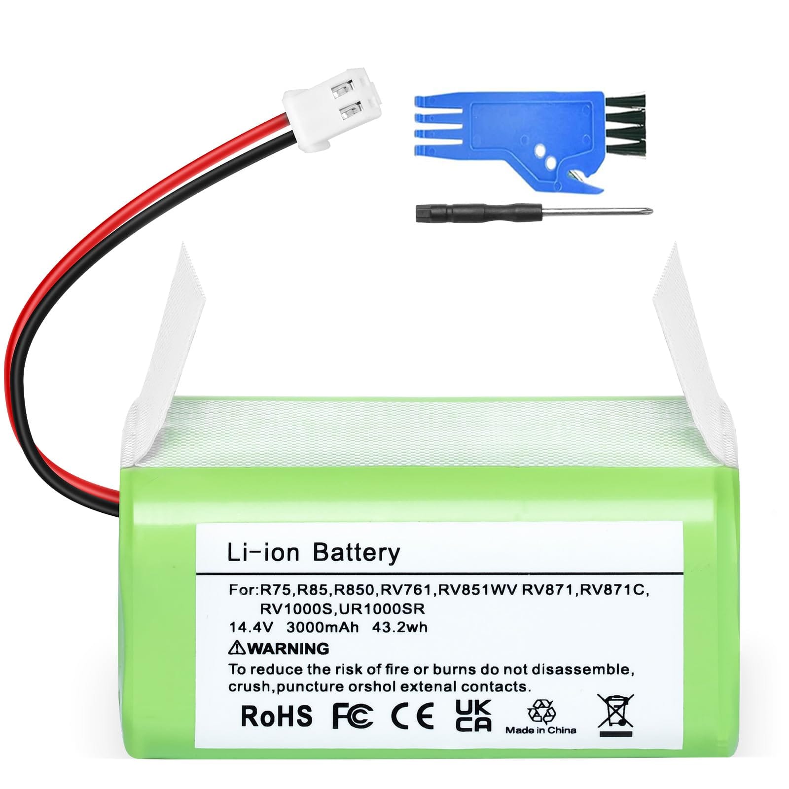 High-Capacity Yaya-Bechine Replacement Battery for Shark Ion Robot Vacuum Cleaners - 14.4V 3000mAh, 2-Prong Connector