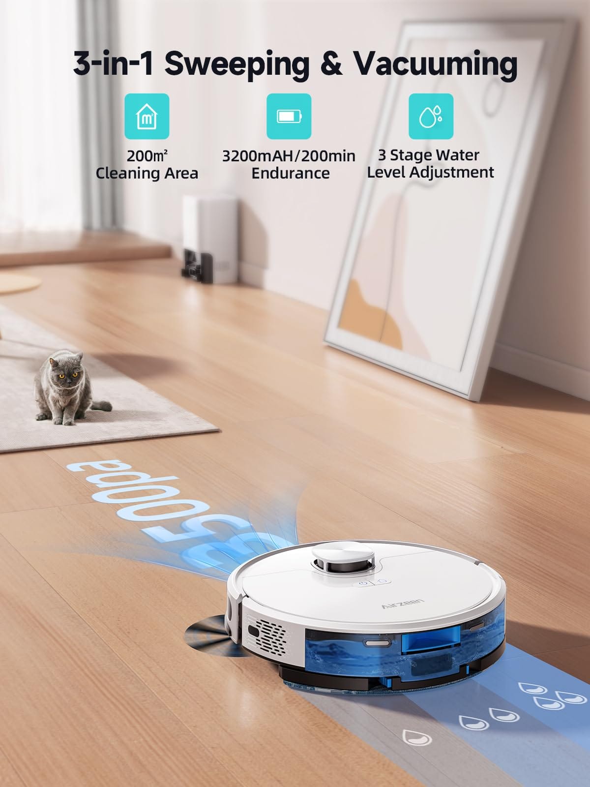 Airzeen Robot Vacuum and Mop with Self-Emptying Base Station, Powerful Suction, Laser Navigator, Smart Mapping, 180Mins Runtime, App Control - Ideal for Carpet/Pet Hair - Review Image 4