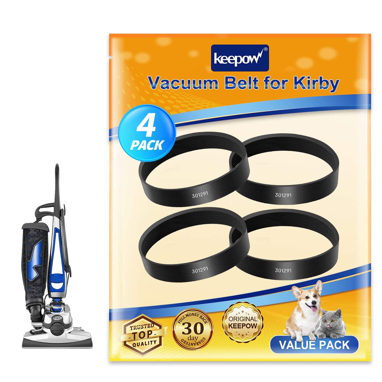 Keepow Vacuum Belt Replacement for Kirby, 301291 Belt Compatible with Avalir 2, G3-G7 (4 Pack)