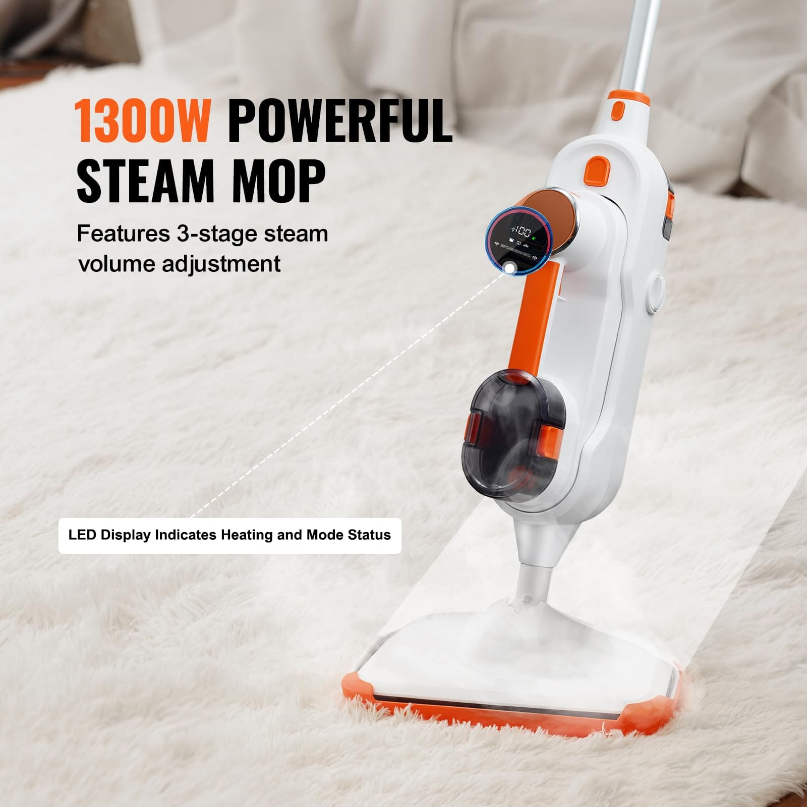 Vevor 8-in-1 Steam Mop for Hardwood Floors, Floor Steamer with 7 Replaceable Brush Heads and 2 Pads - Review Image 3