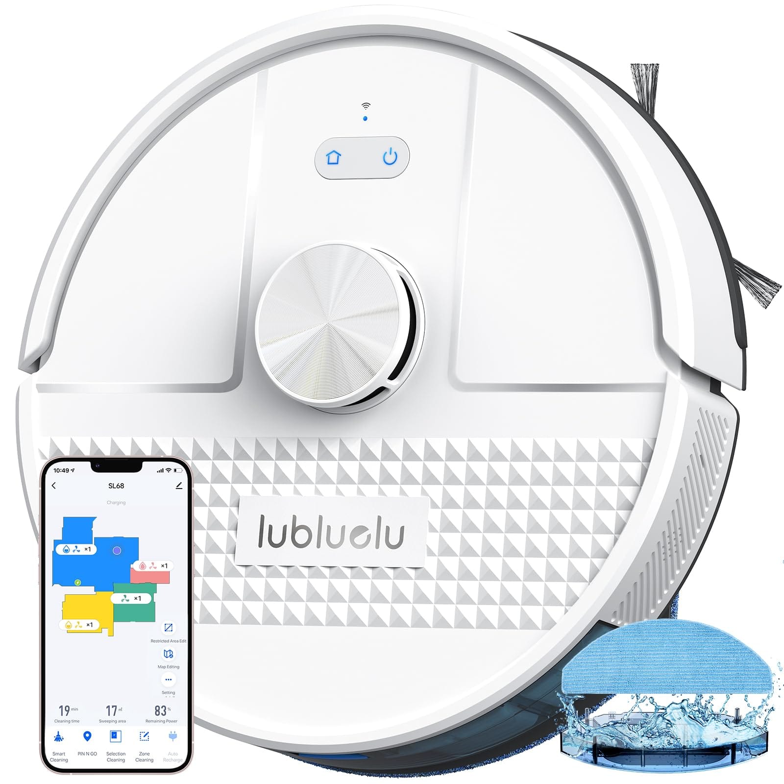 Smart 3-in-1 Robot Vacuum and Mop Combo with Mapping and Lidar Navigation - 4500Pa Strong Suction, 5 Maps, 24 No-Go Zones, WiFi/App/Alexa Control - SL68W