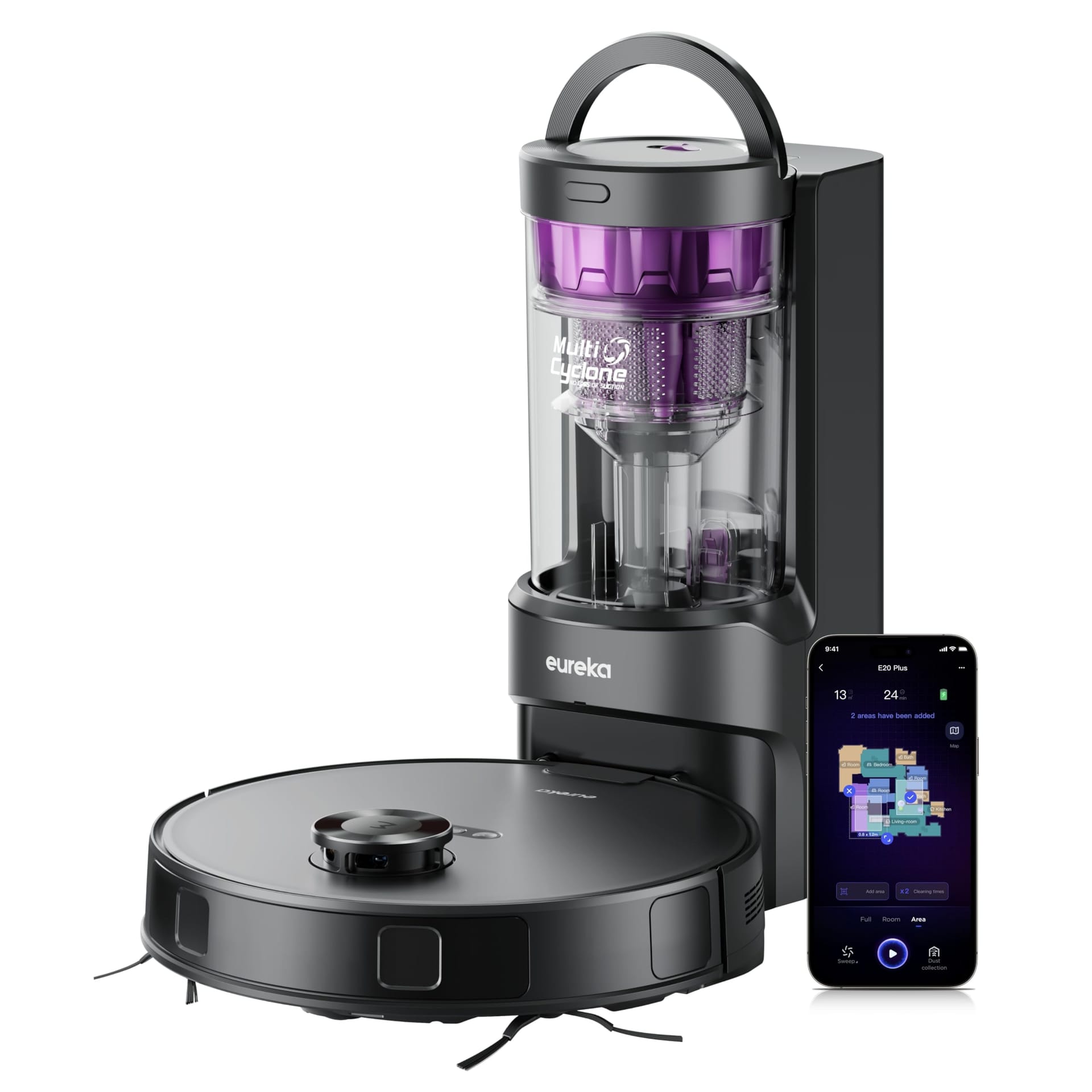Eureka E20 Plus Robot Vacuum with Bagless Self-Emptying Station, 8000Pa Suction, Lidar Navigation, App Control