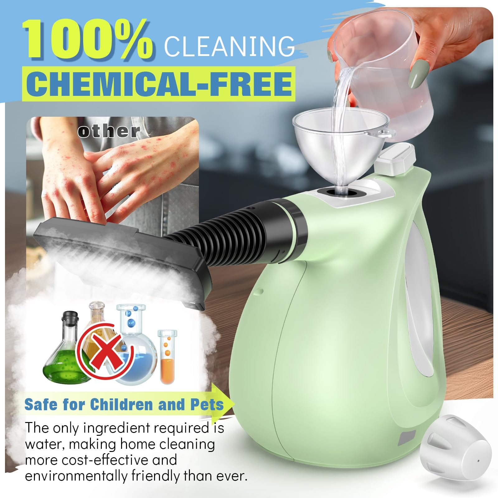 Powerful Pressurized Handheld Steam Cleaner with 11-Piece Accessory Set for Home, Furniture, Upholstery, and Car - Review Image 2