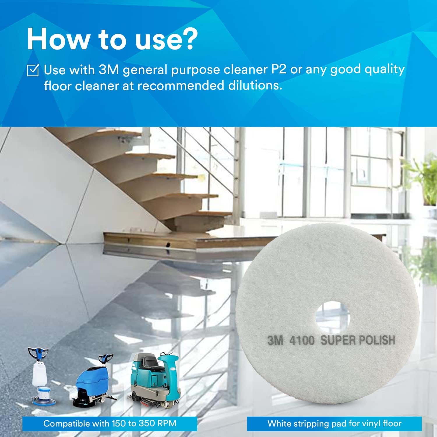 3M White Super Polish Pad 4100 - Light Cleaning Pad for Wood Floors, Removes Scuffs & Black Heel Marks - 20 In (508 Mm), 5 Pads/Case - Review Image 4