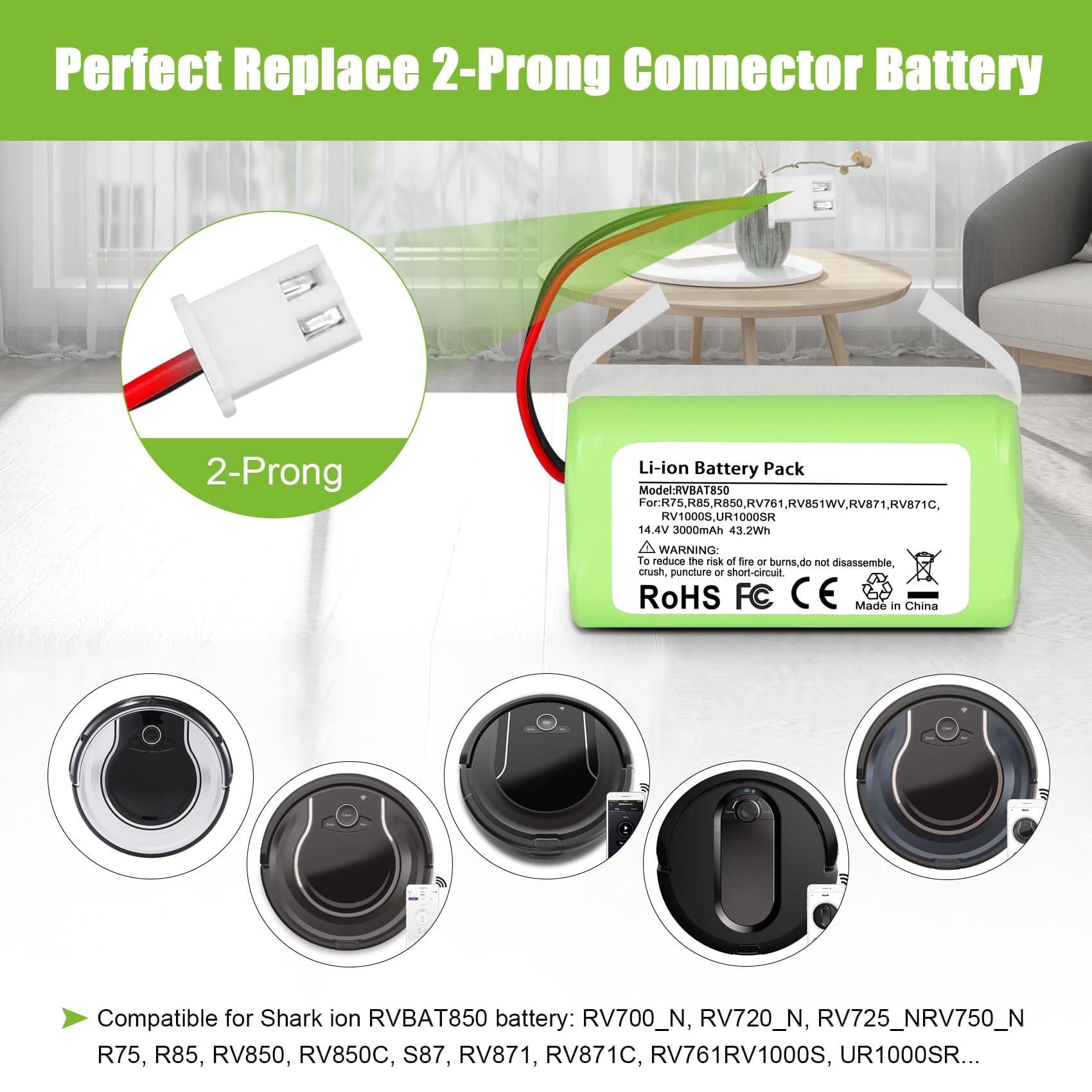 High Capacity RVBAT850 3.0Ah Lithium Ion Battery for Shark Ion Robot Vacuum Cleaners (14.4V, 2-Prong Connector) - Review Image 5