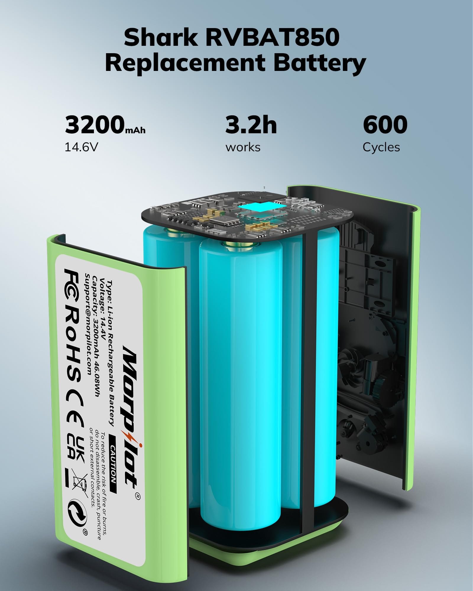Morpilot 3200mAh Replacement Battery for Shark Ion Vacuum Cleaners | RVBAT850 Battery with 2-Prong Connector - Review Image 4