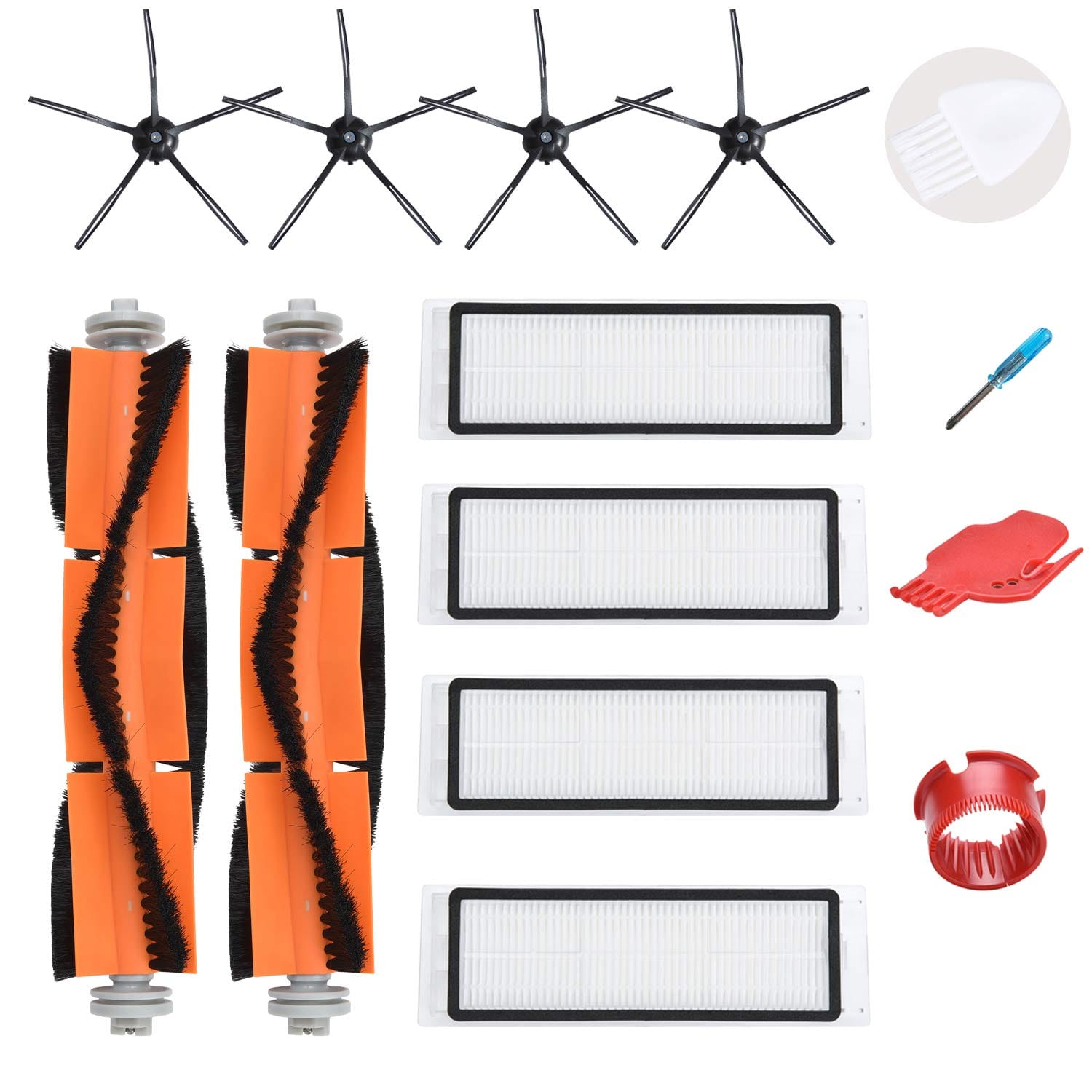 ** Replacement Accessories Kit Compatible with S4 E4 S5 S6 S50 S51 S55 E20 E25 E35 Robotic Vacuum - 2 Main Brushes, 4 Filters, 4 Rubber Side Brushes, 2 Cleaning Tools

**DESCRIPTION:** Ensure your S4, S4 Max, E4, S5, S5 Max, S6, S6 Maxv, S6 Pure, E20, E25, E35 robotic vacuum operates at its best with this comprehensive replacement accessories kit. The package includes 2 main brushes, 4 rubber side brushes (with screw), 4 filters, and 2 brush cleaning tools. The latest 5 arms rubber side brushes are designed for durability to effectively sweep away dirt and pet hair.

It is recommended to replace the filter and brush every 1-2 months to maintain high-performance cleaning. Regularly cleaning the filter and brushes will ensure optimal suction power and extend the lifespan of your vacuum. Rest assured with our excellent customer service, as we are dedicated to providing a fantastic shopping experience for every customer. Contact us with any inquiries and receive prompt assistance within 24 hours.