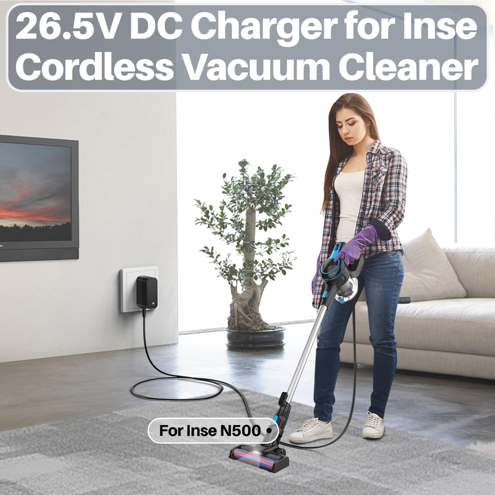 26.5V DC Charger for Inse Cordless Vacuum Cleaner | Replacement AC Adapter for Inse N5S N5 N500 N550 N560 N570 N6 N6S N600 N650 N660 V70 | Deik VC-1518-US Power Supply for Wowgo S108 - Review Image 4