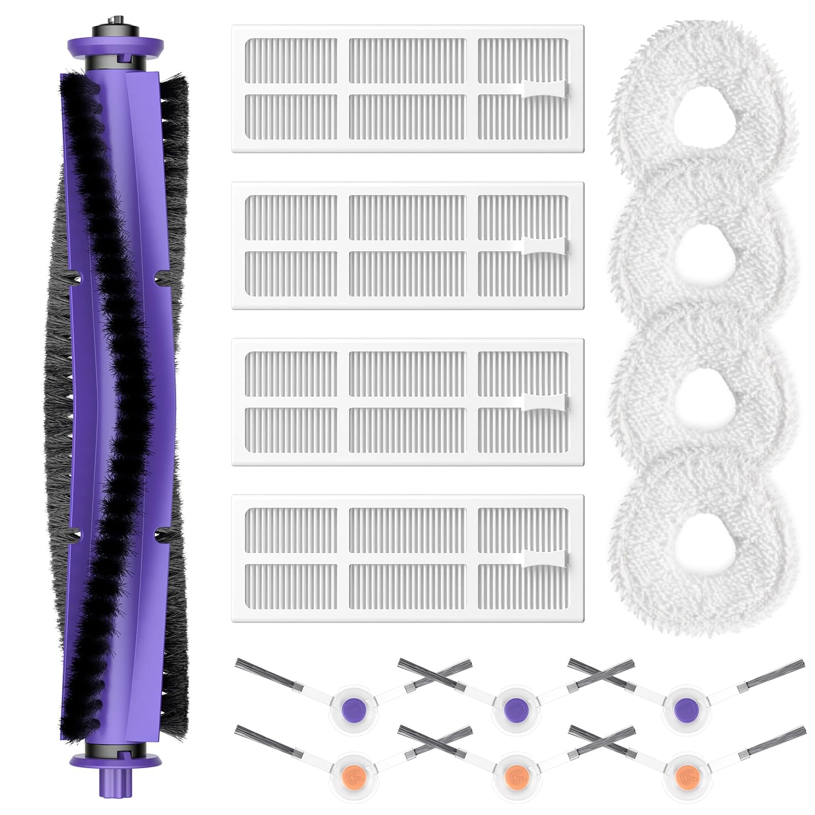 Narwal Freo Robot Vacuum Replacement Parts Kit - Roller Brush, Hepa Filters, Mop Pads, Side Brushes (15 Pack)