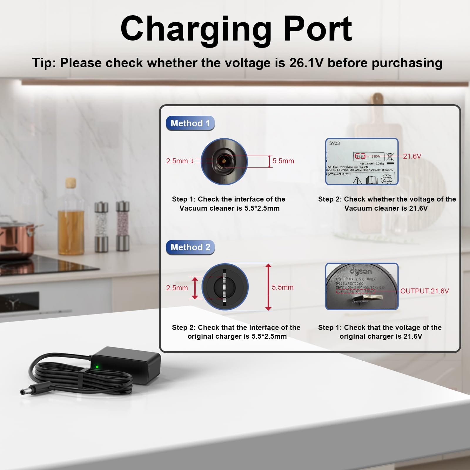 Replacement Charger for Dyson V8 V7 V6 Vacuum | Power Cable for Dyson Cordless Vacuum Cleaners (6.5Ft) - Review Image 4