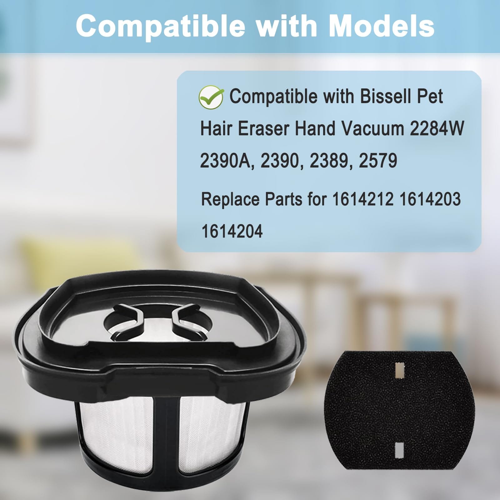 Pet Hair Vacuum Filter Replacement Kit for Bissell Hand Vacuums 2284W, 2390A, 2390, 2389, 2579 - 6 Filters & Foam Filters - Review Image 2