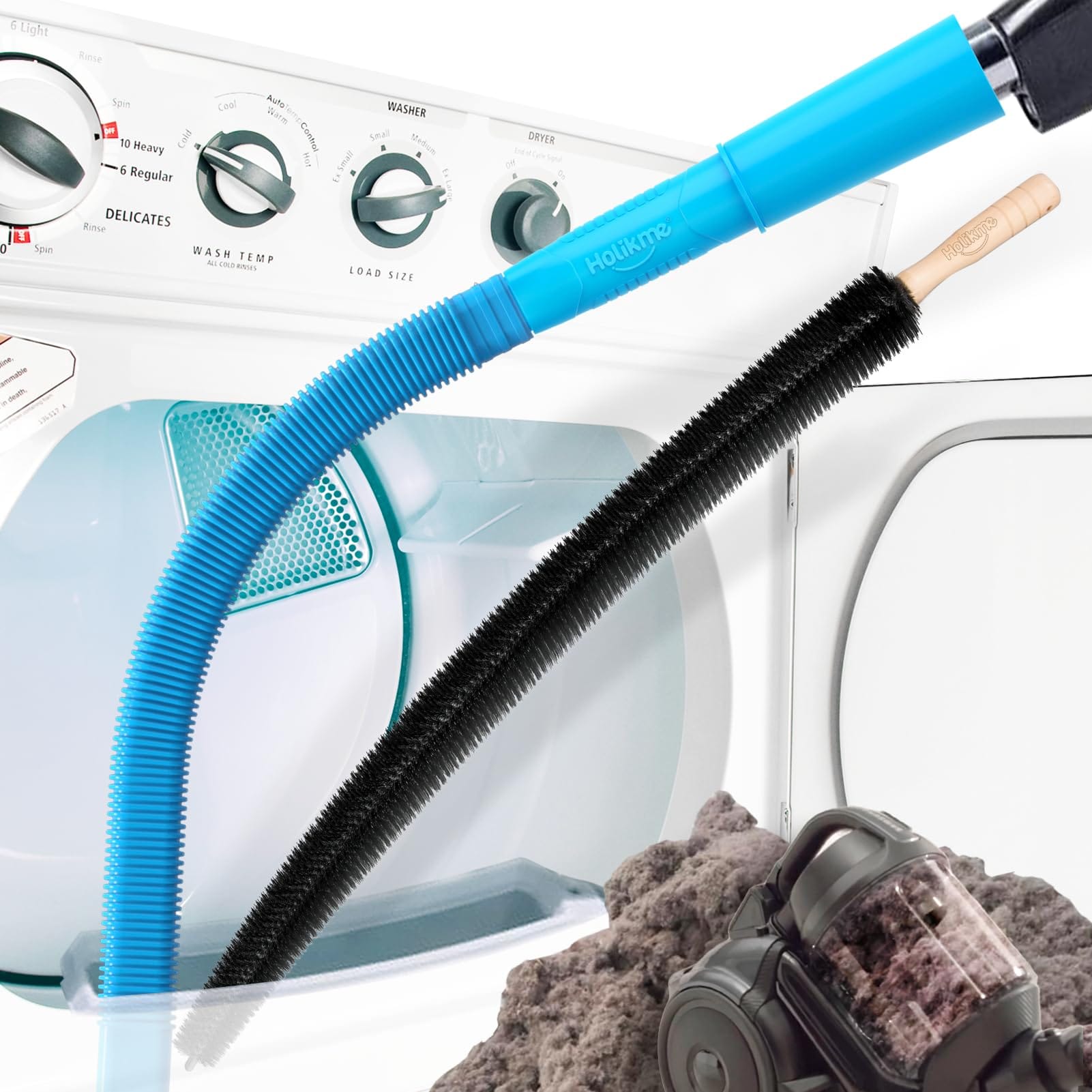 Holikme Dryer Vent Cleaner Kit with Vacuum Attachment and Flexible Brush, Blue