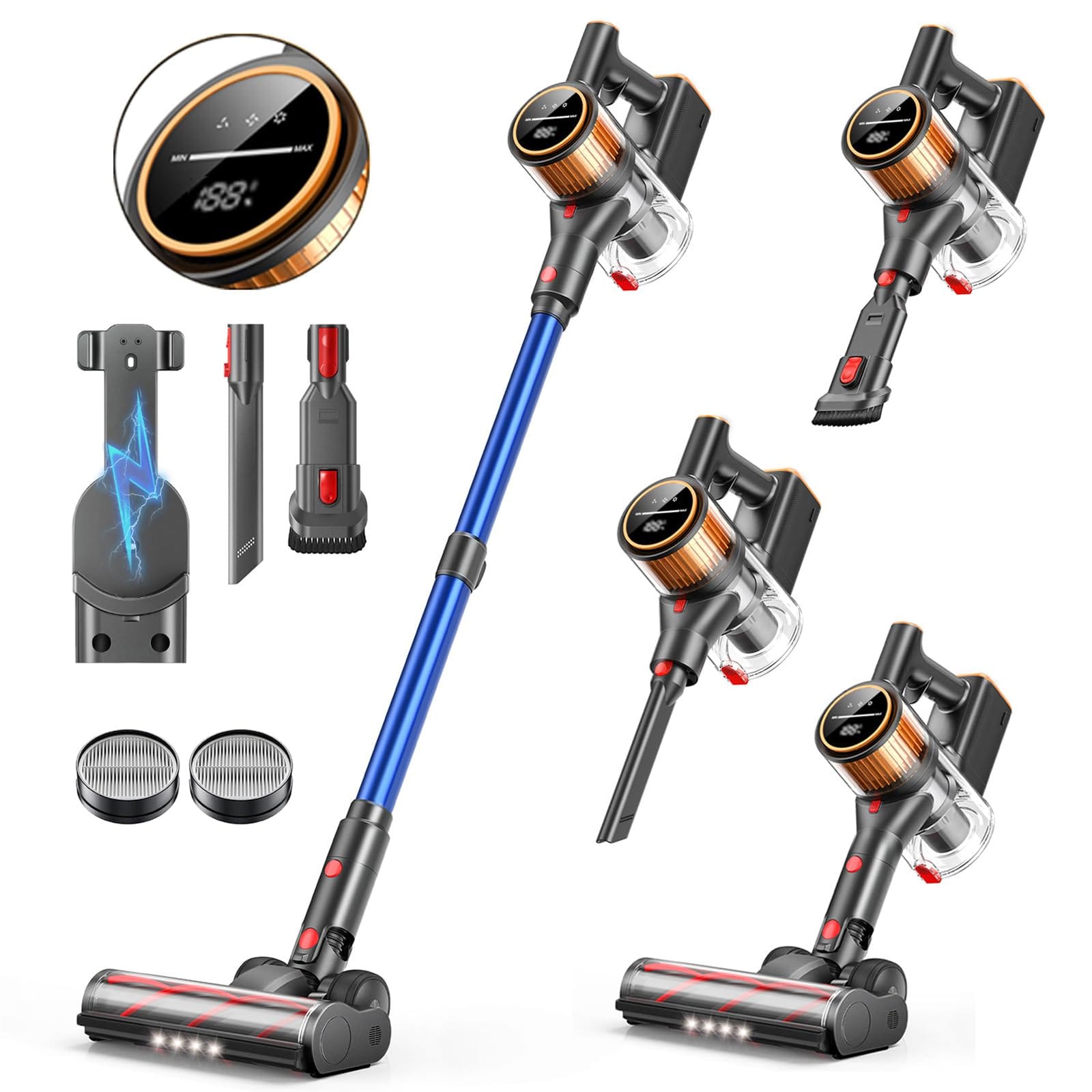 Powerful Cordless Vacuum Cleaner with 45Kpa Suction, 550W Motor, 60 Mins Runtime, Self-Standing - Ideal for Pet Hair, Carpet, Hardwood Floors (X9)