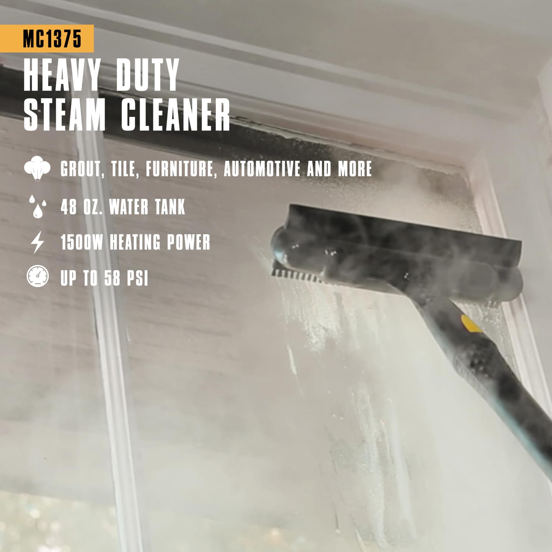 McCulloch MC1375 Canister Steam Cleaner with 20 Accessories, Chemical-Free Cleaning for Various Surfaces, Extra-Long Power Cord - 1 Pack, Black - Review Image 2