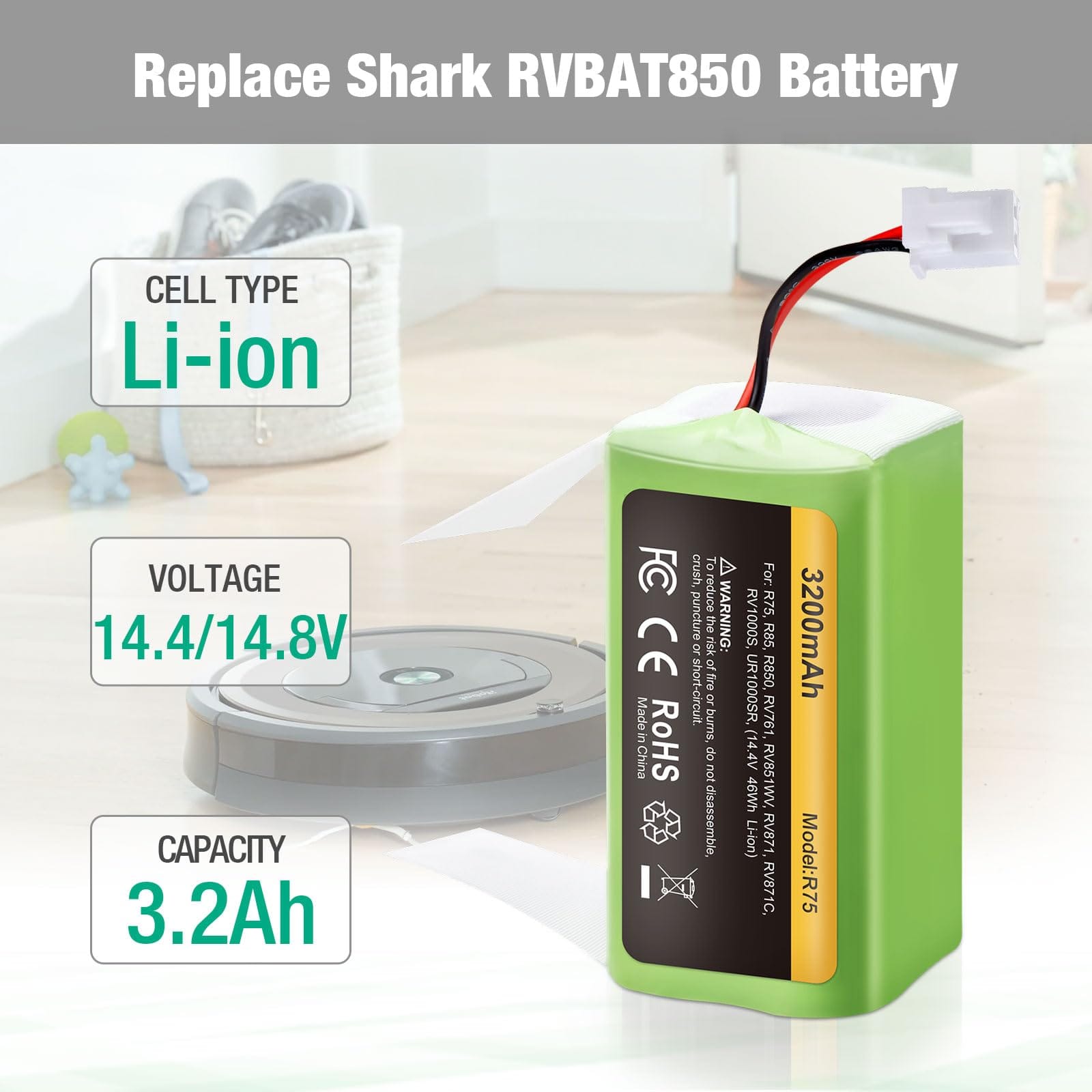 Firstpower 3.2Ah RVBAT850 Battery Replacement for Shark Ion R75 Rv761 Rv850C Vacuum - Compatible with Shark Vacuum Models Rv1000S, Rv1100Vl, Rv101Ae, Ur1000Sr, Rv700_N, Rv720_N - Review Image 2