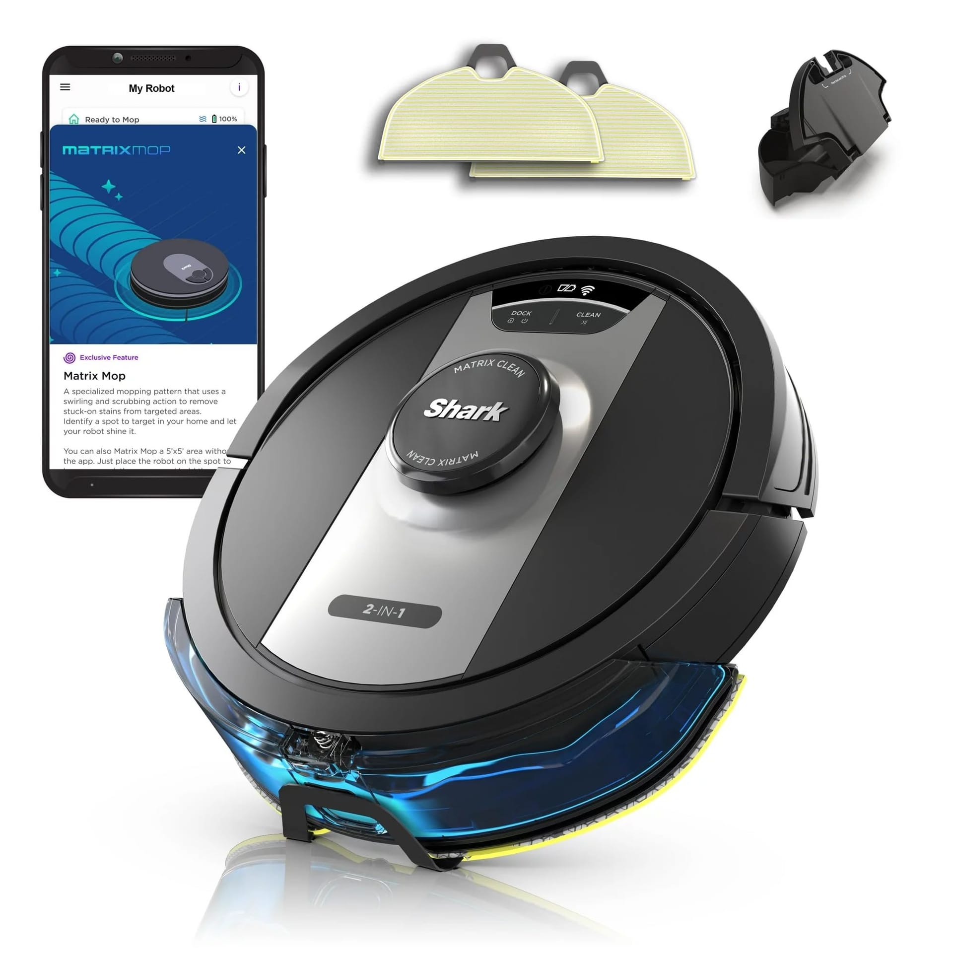 Shark RV2400WD IQ Robot Vacuum and Mop with Sonic Mopping for Pet Hair, Carpets, and Hard Floors, Alexa Compatible - Black/Silver (Renewed)