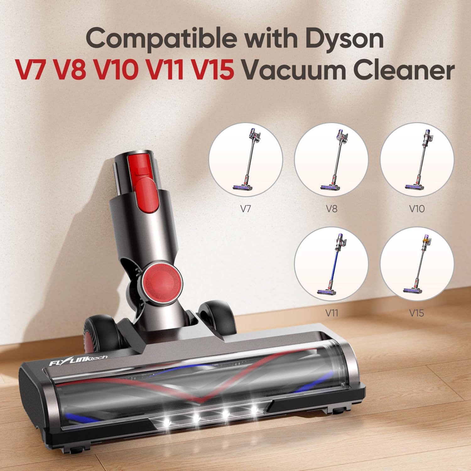 Flylinktech LED Motorhead Vacuum Attachment Compatible with V7, V8, V10, V11, V15, Sv10, Sv11, Sv12, Sv14 Cleaners - Turbo Bristle Rollers for Hardwood Floors & Carpets - Review Image 3