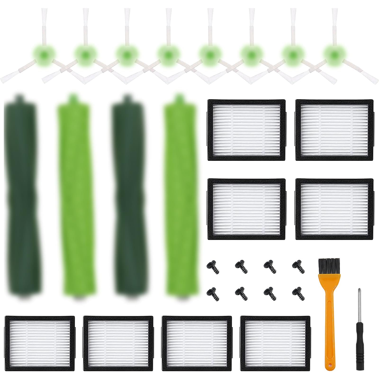 Katerelis 18 Pack Compatible With E/I/J Series Cordless Stick Vacuum Replacement Parts - E5 E6 E7 I2 I3 I3+I4 I4+ I6 I6+ I7 I7+ I8 I8+/Plus, 2 Sets Of Multi-Surface Rubber Roller Brush 8 Filters 8 Side Brushes