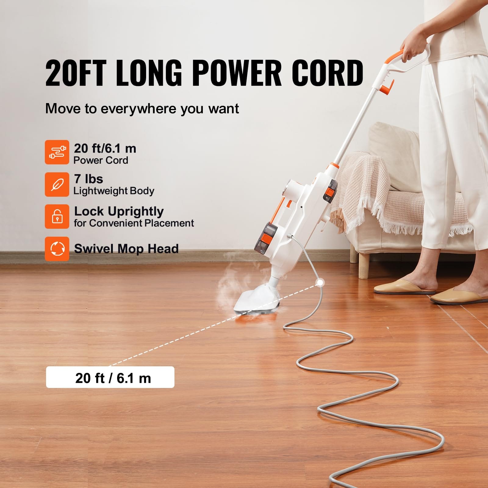 Vevor 8-in-1 Steam Mop for Hardwood Floors, Floor Steamer with 7 Replaceable Brush Heads and 2 Pads - Review Image 5