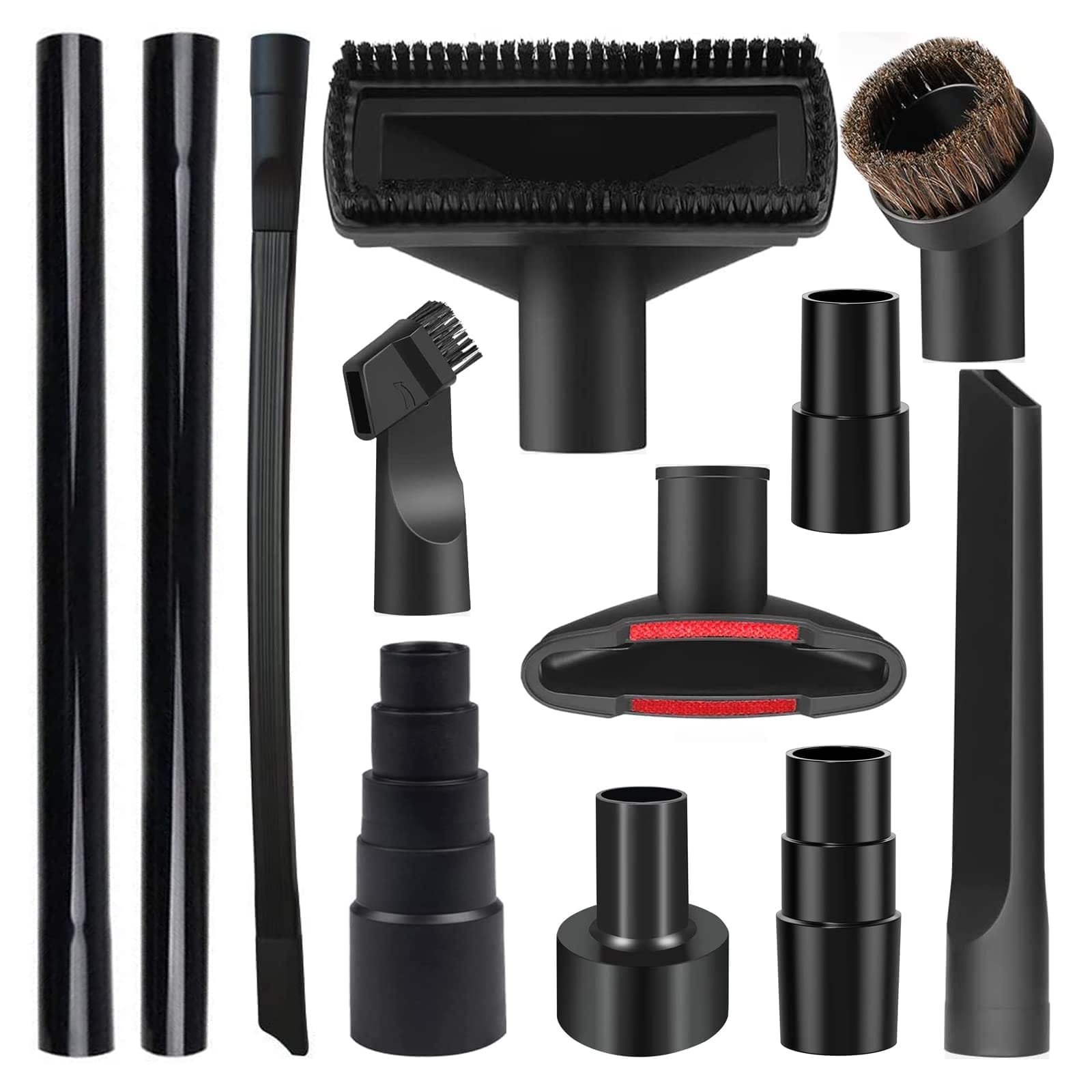 12-Piece Universal Vacuum Attachment Kit for Wet Dry Vacuum Cleaners - Accessories Set with Crevice Tool, Extension Wand, and Flexible Adapters