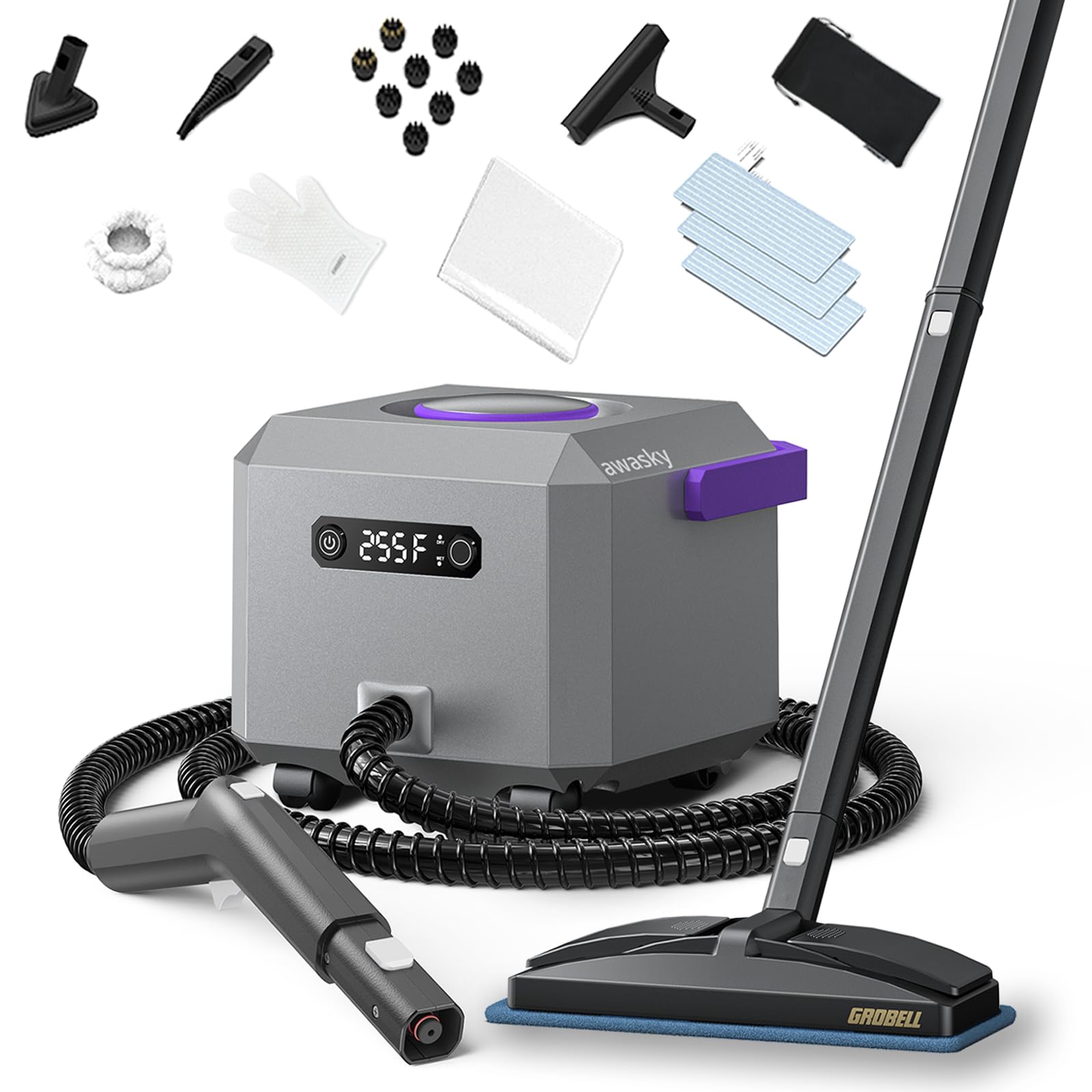 Awasky Steam Cleaner - Fast Heating Handheld Mop for Home, Car Detailing, Upholstery, Tile, Grout, Floor Cleaning